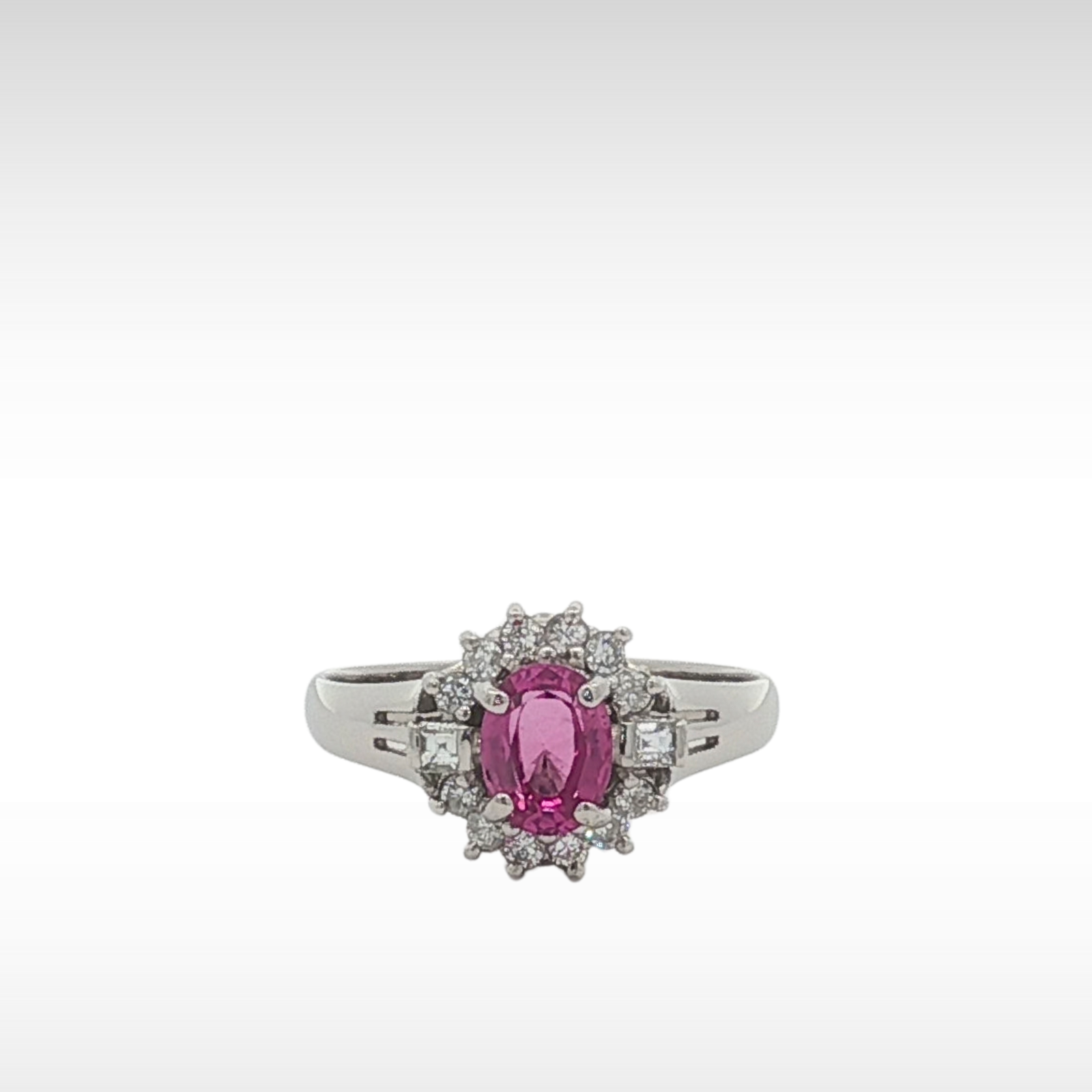 Pink Sapphire Diamond PT Ring 5.75