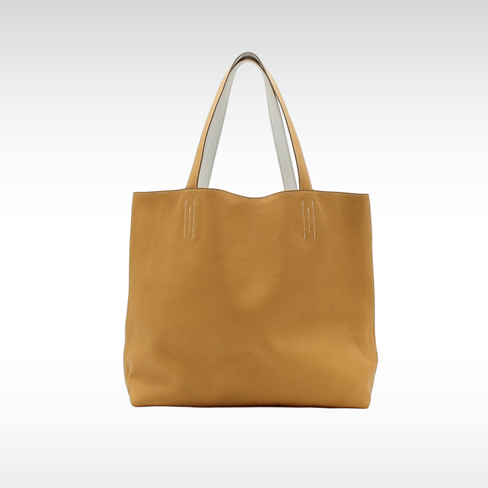 Double Sens 45 Taurillon Clemence White+Natural Sable Tote Bag