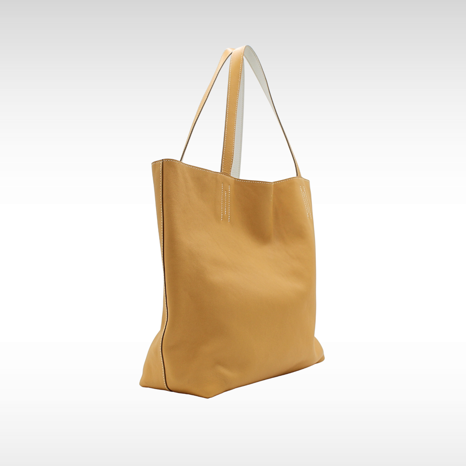 Double Sens 45 Taurillon Clemence White+Natural Sable Tote Bag