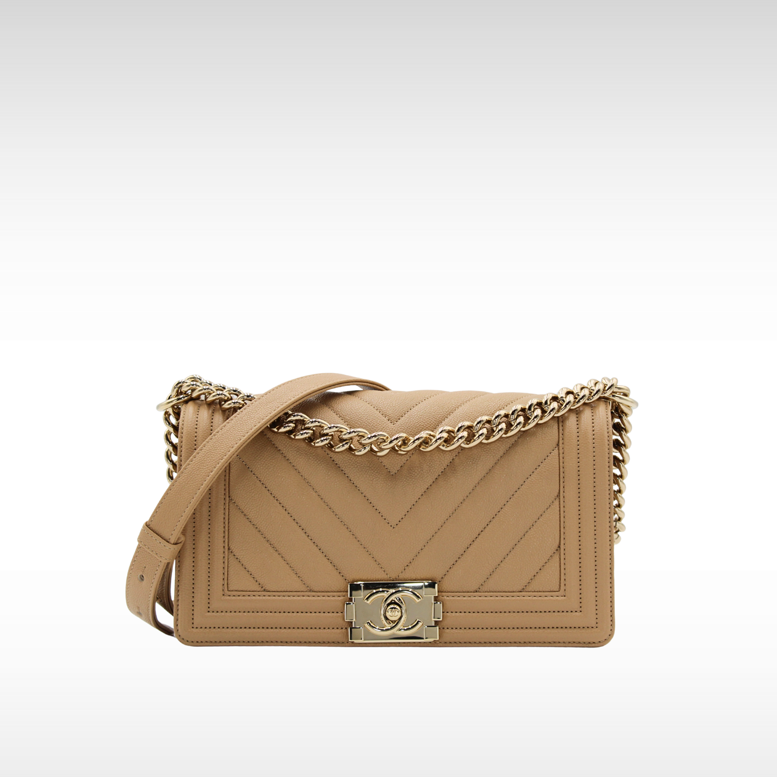 Boy Chanel Caviar Beige Shoulder Bag