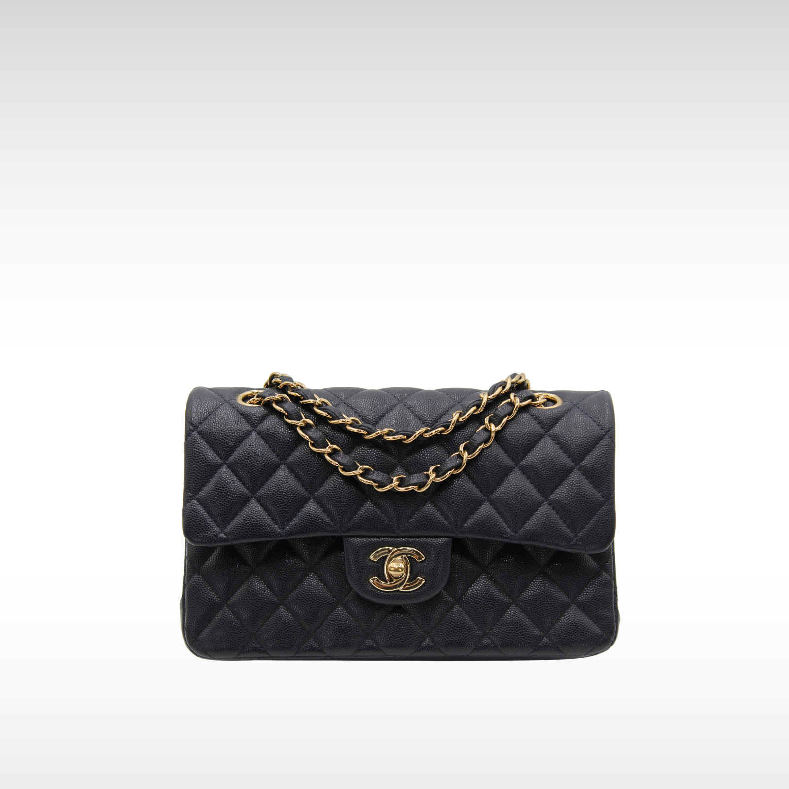 Classic Small Caviar Navy Shoulder Bag
