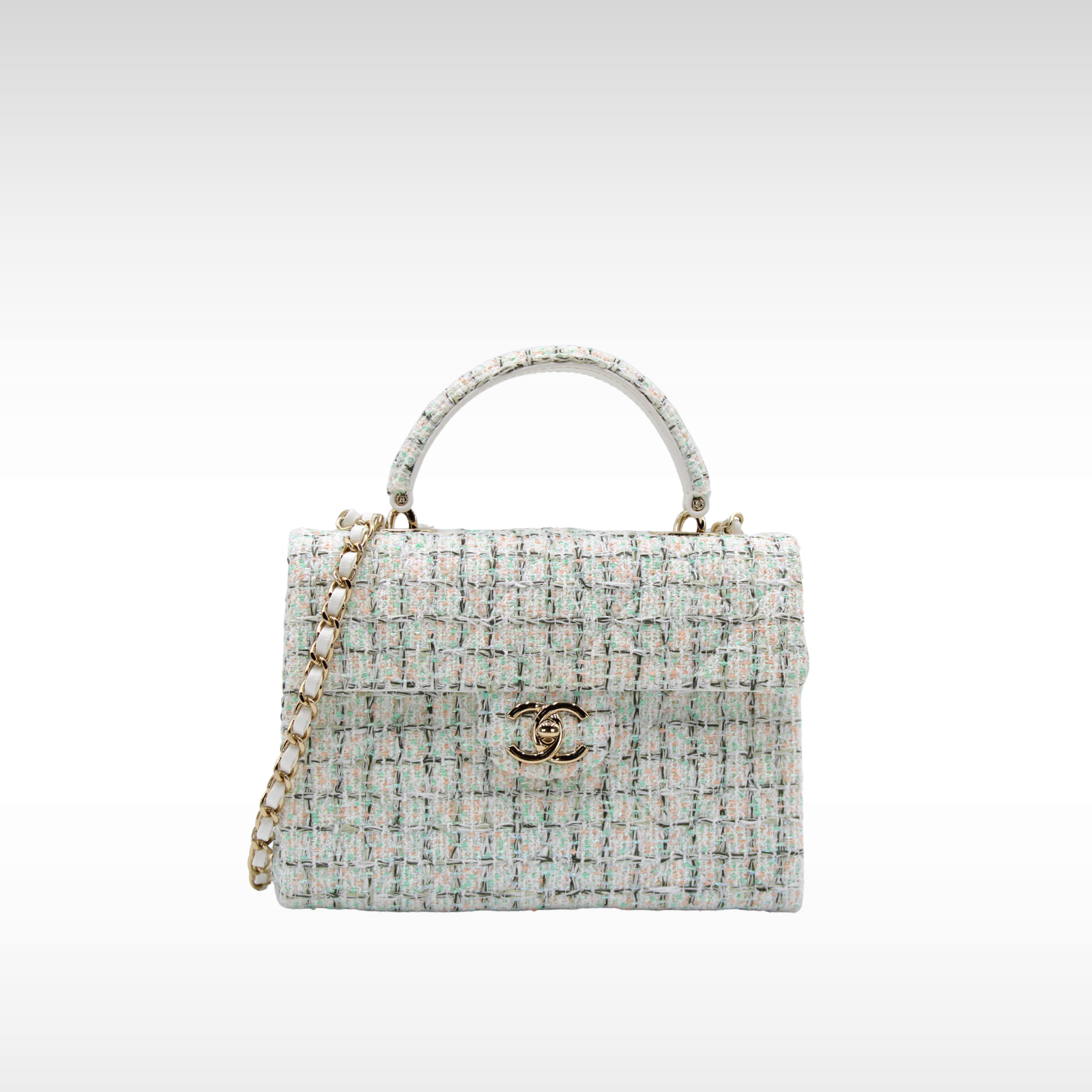 Flap With Top Handle Tweed White + Multicolor Handbag
