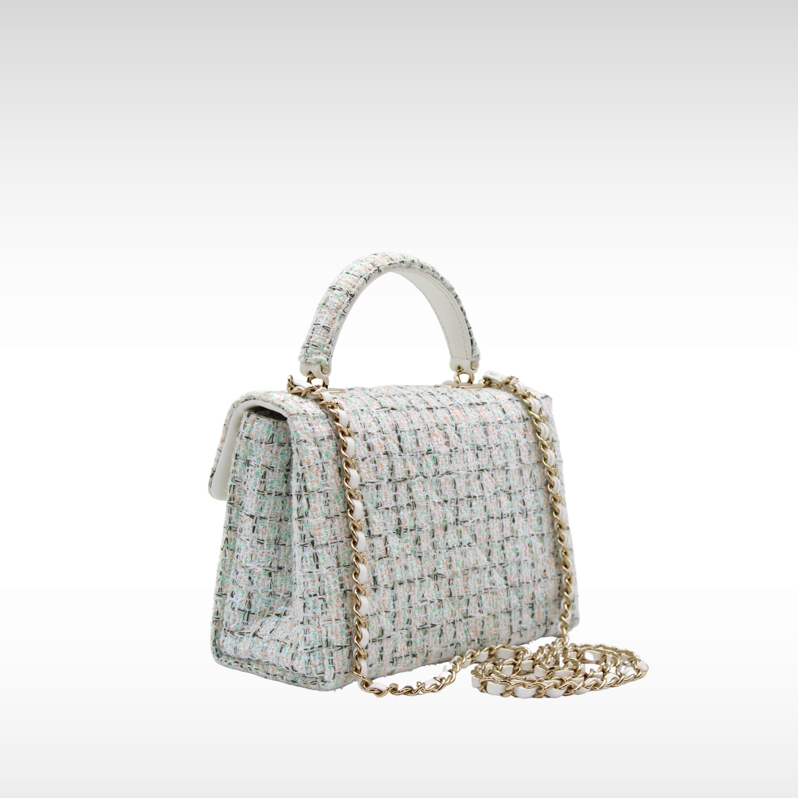 Flap With Top Handle Tweed White + Multicolor Handbag
