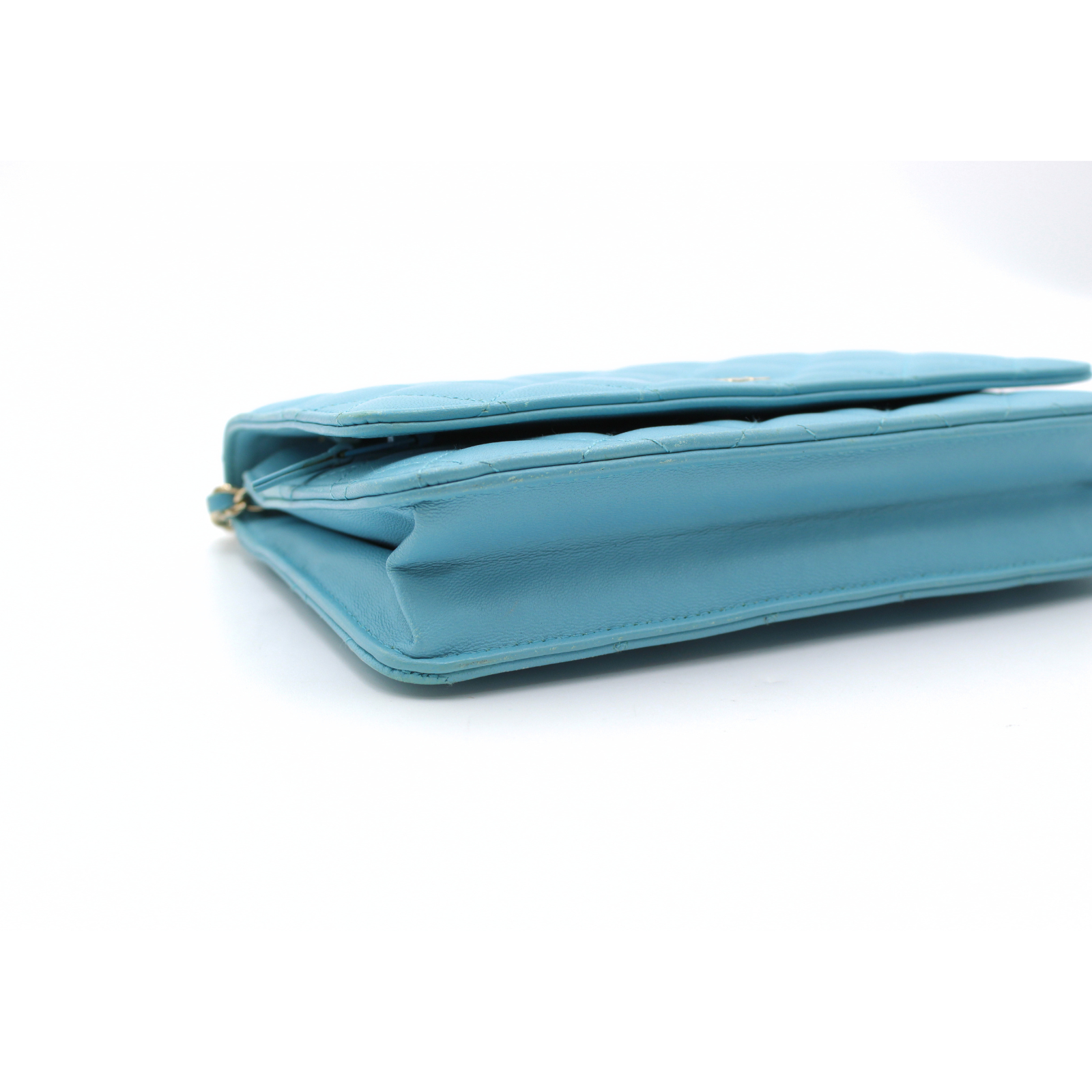 Classic Matelasse Lamb Blue Wallet on Chain