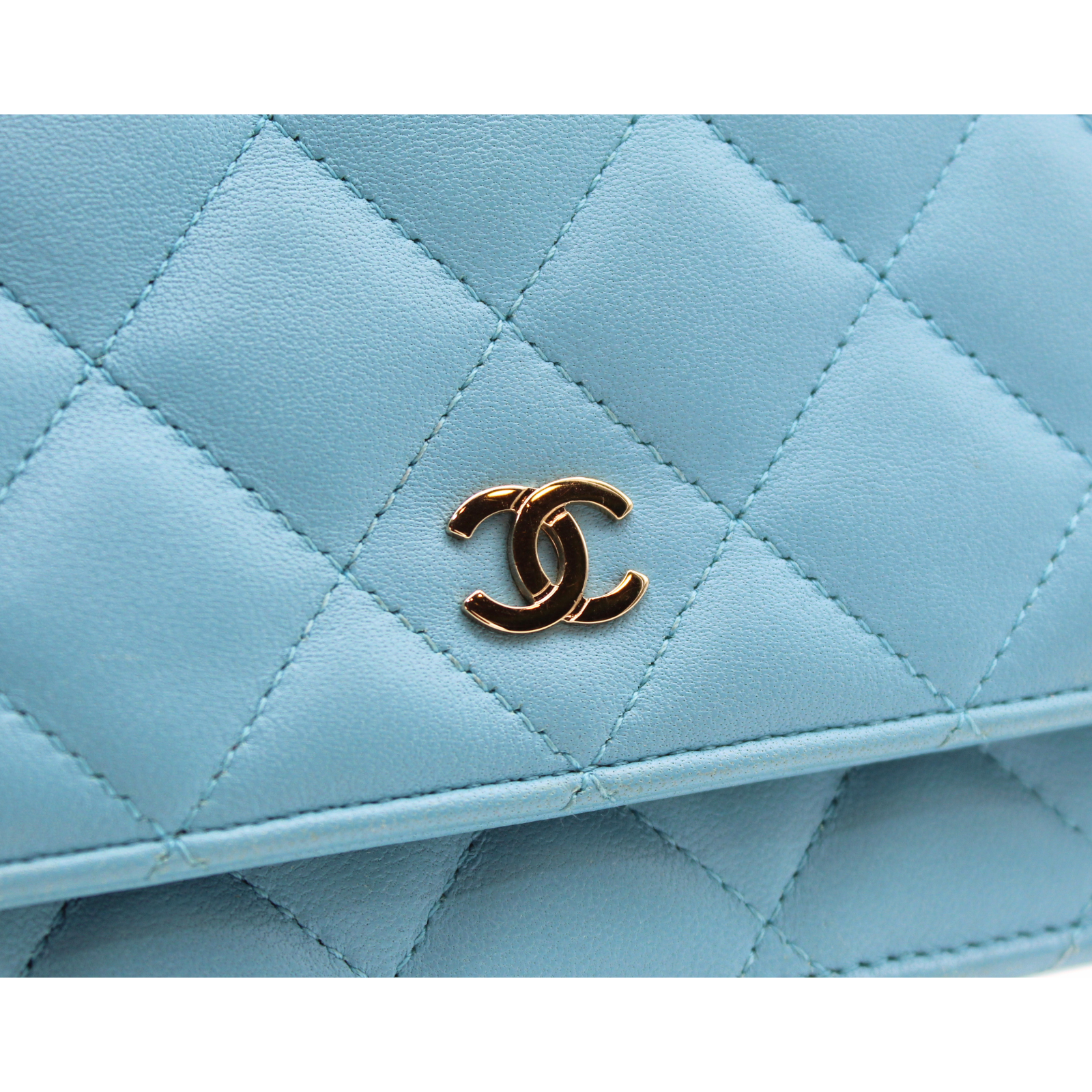 Classic Matelasse Lamb Blue Wallet on Chain