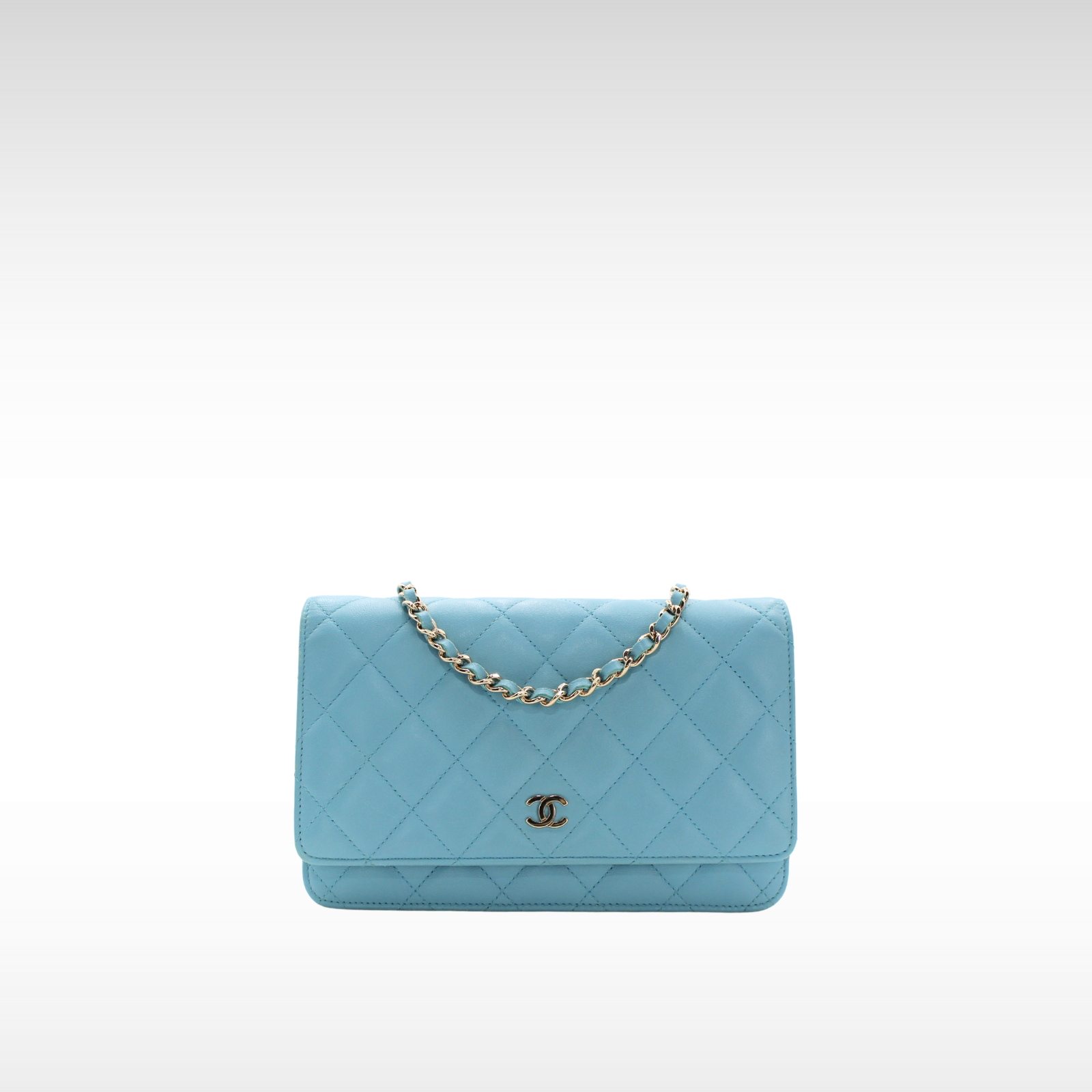 Classic Matelasse Lamb Blue Wallet on Chain
