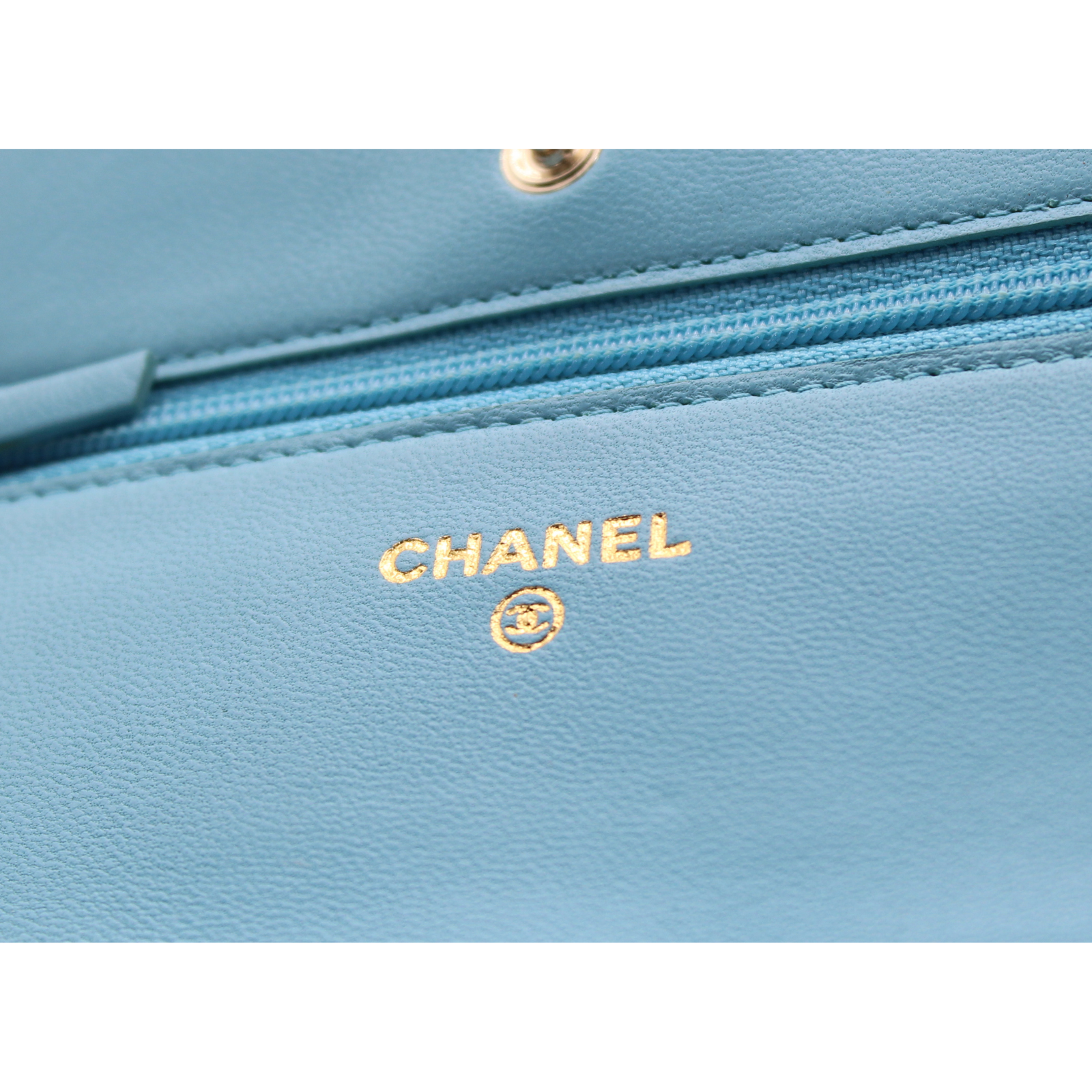 Classic Matelasse Lamb Blue Wallet on Chain