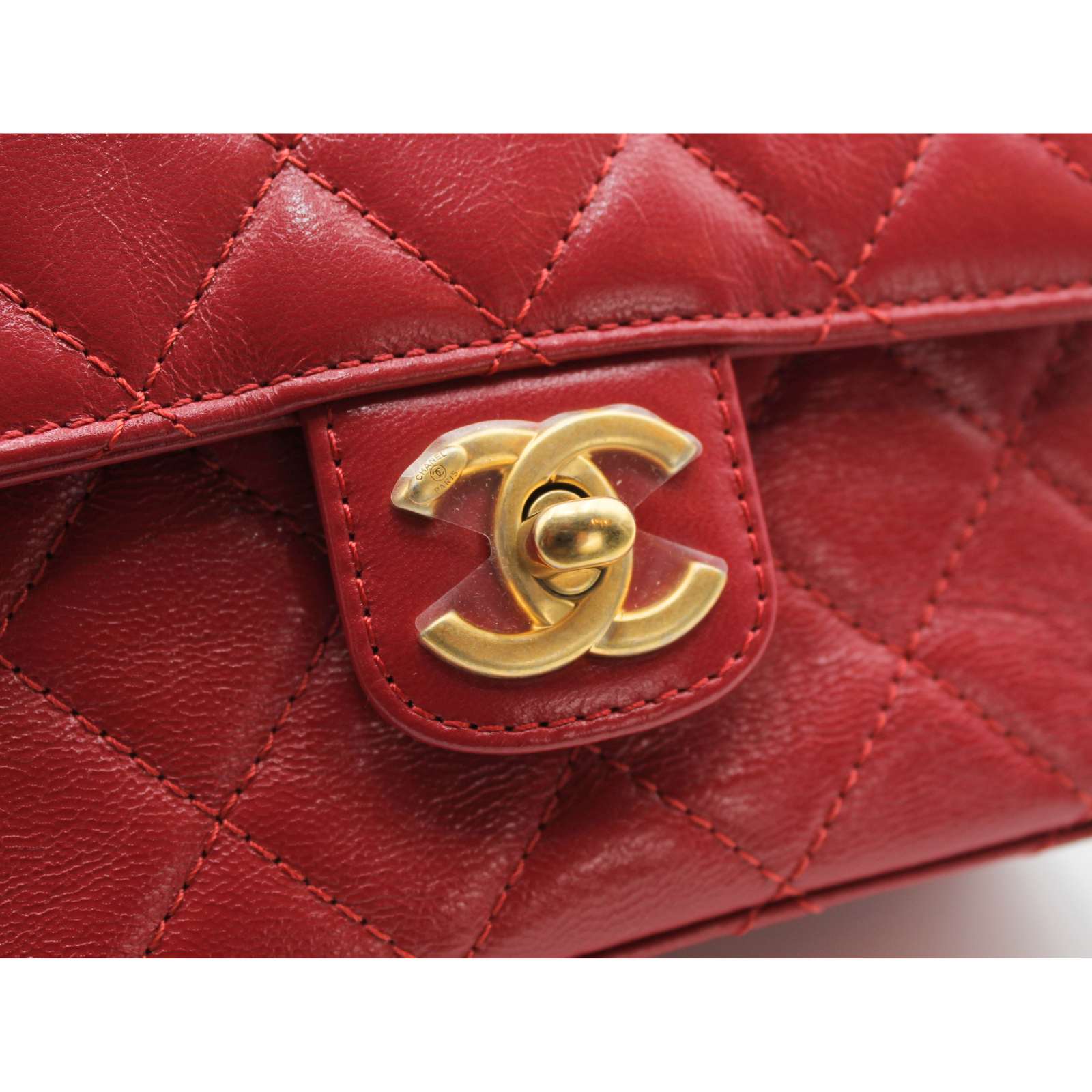 Mini Matelasse Calf Red Shoulder Bag