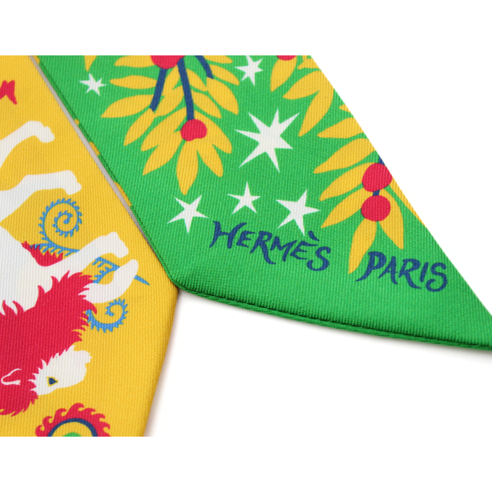 Twilly Sous le Charme D'Orphee Green + Yellow + Blue Twilly Scarf