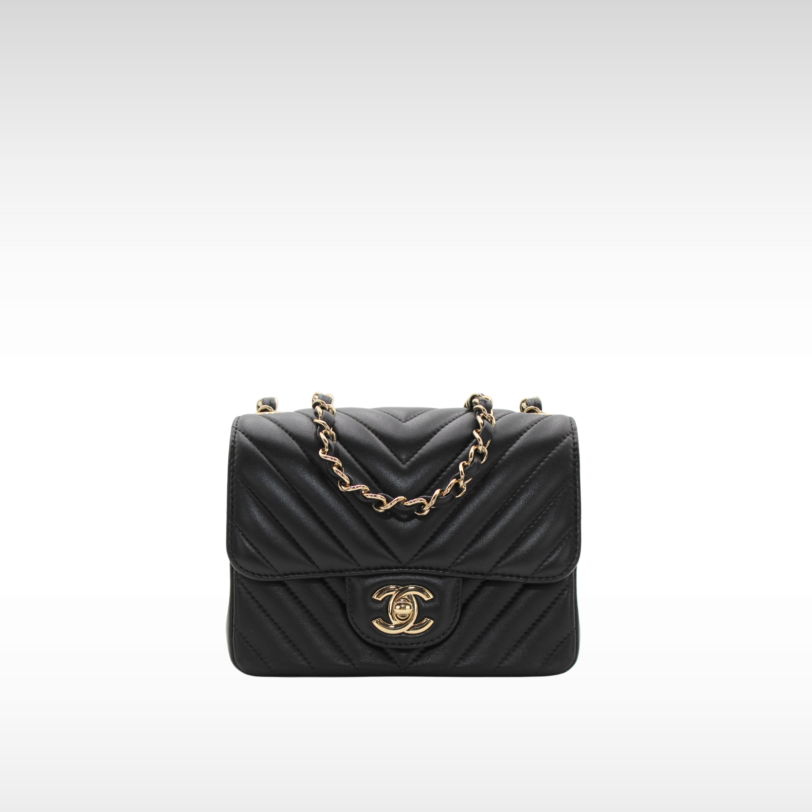 Classic Mini Chevron Lamb Black Shoulder Bag