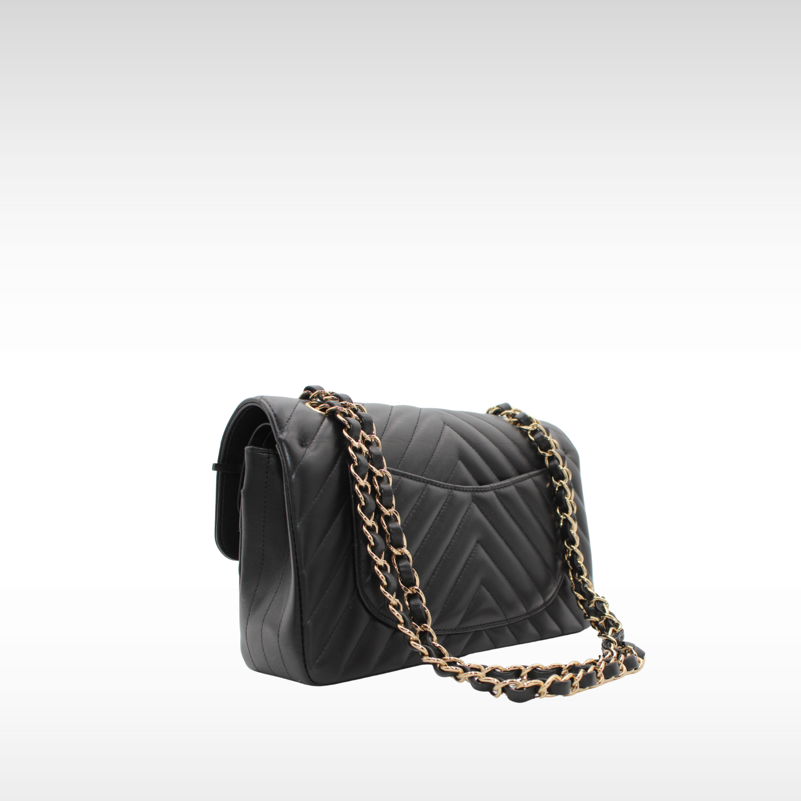 Classic Small Chevron Lamb Black Shoulder Bag