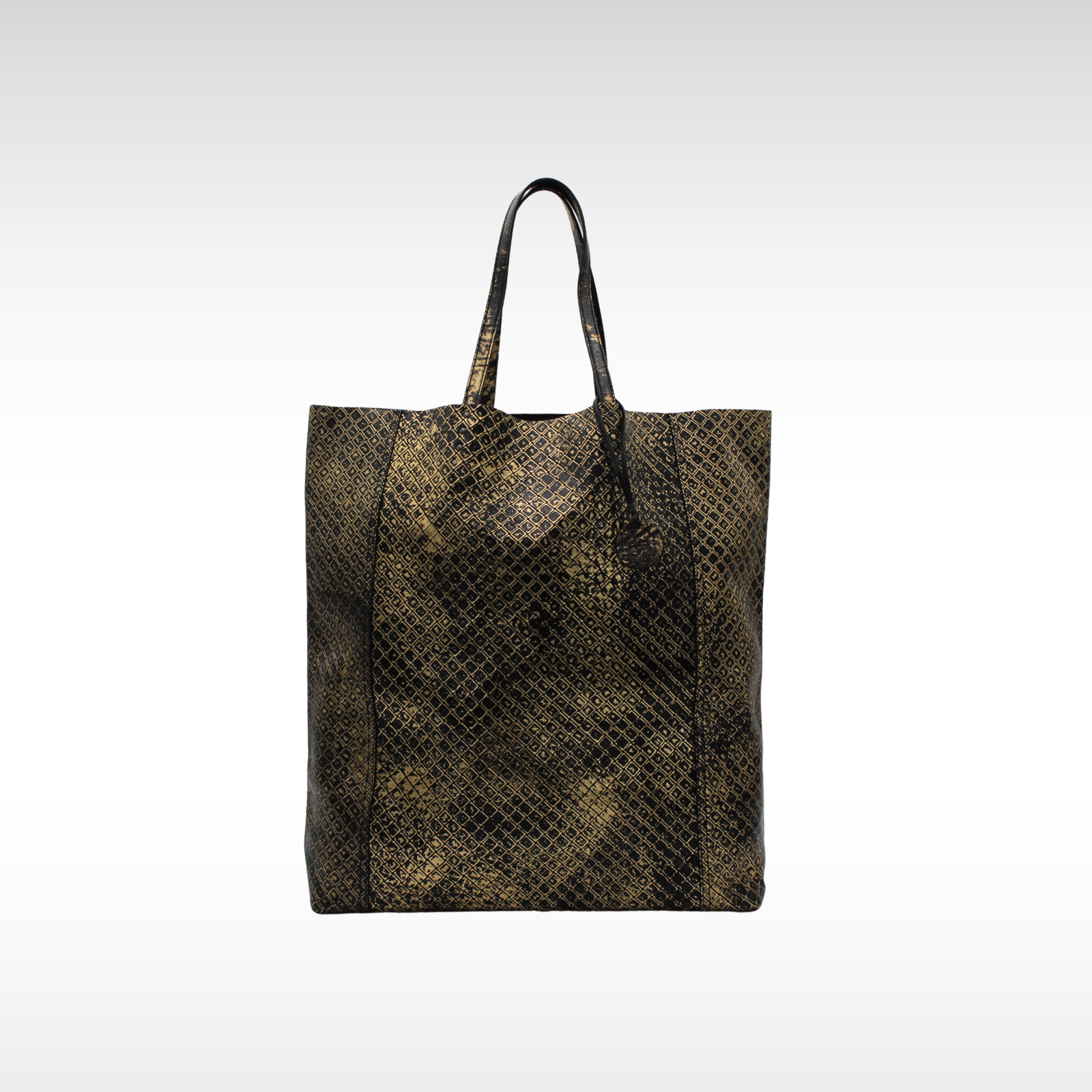 Intrecciato Mirage Calf Black + Gold Tote Bag