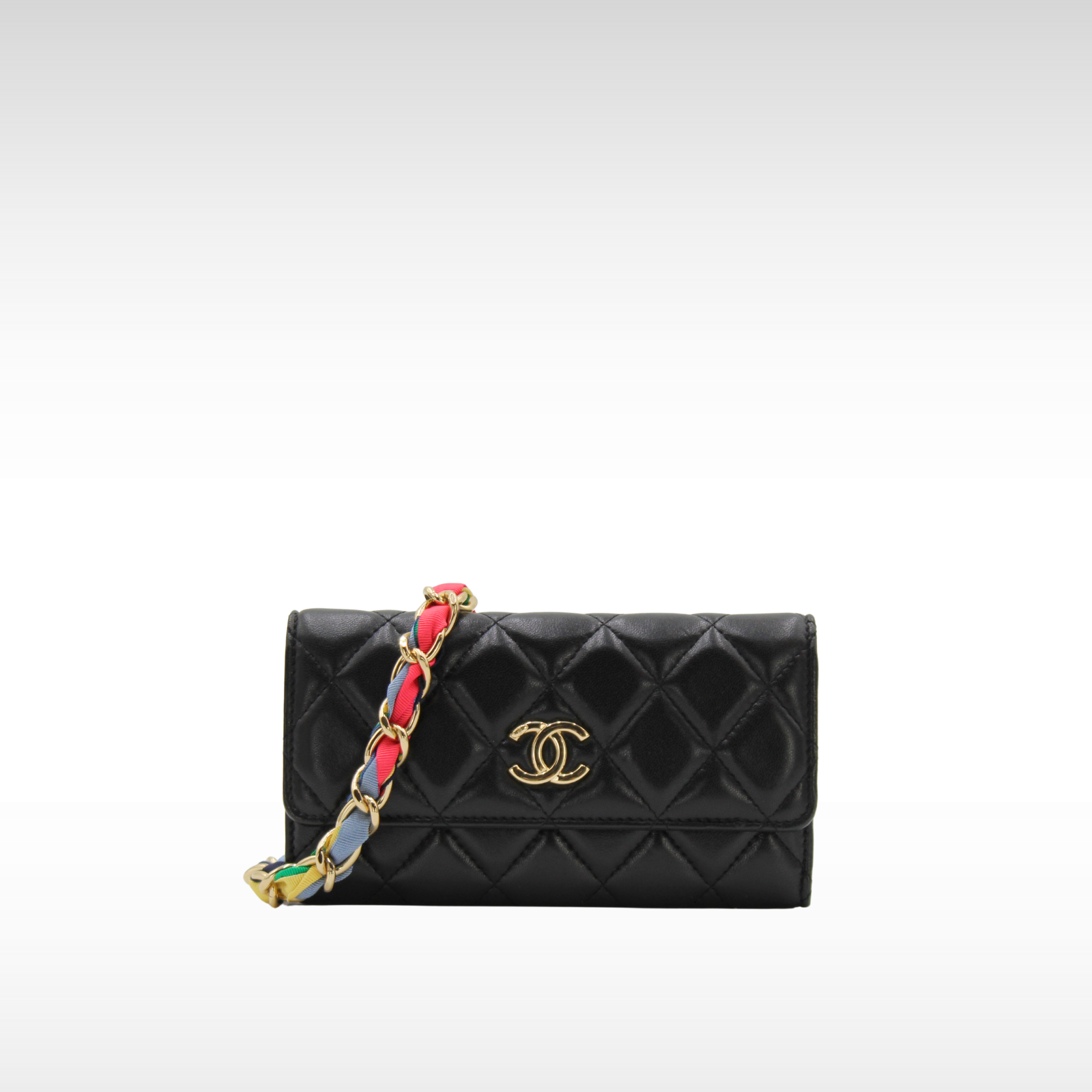Ribbon Chain Lamb Black Wallet on Chain