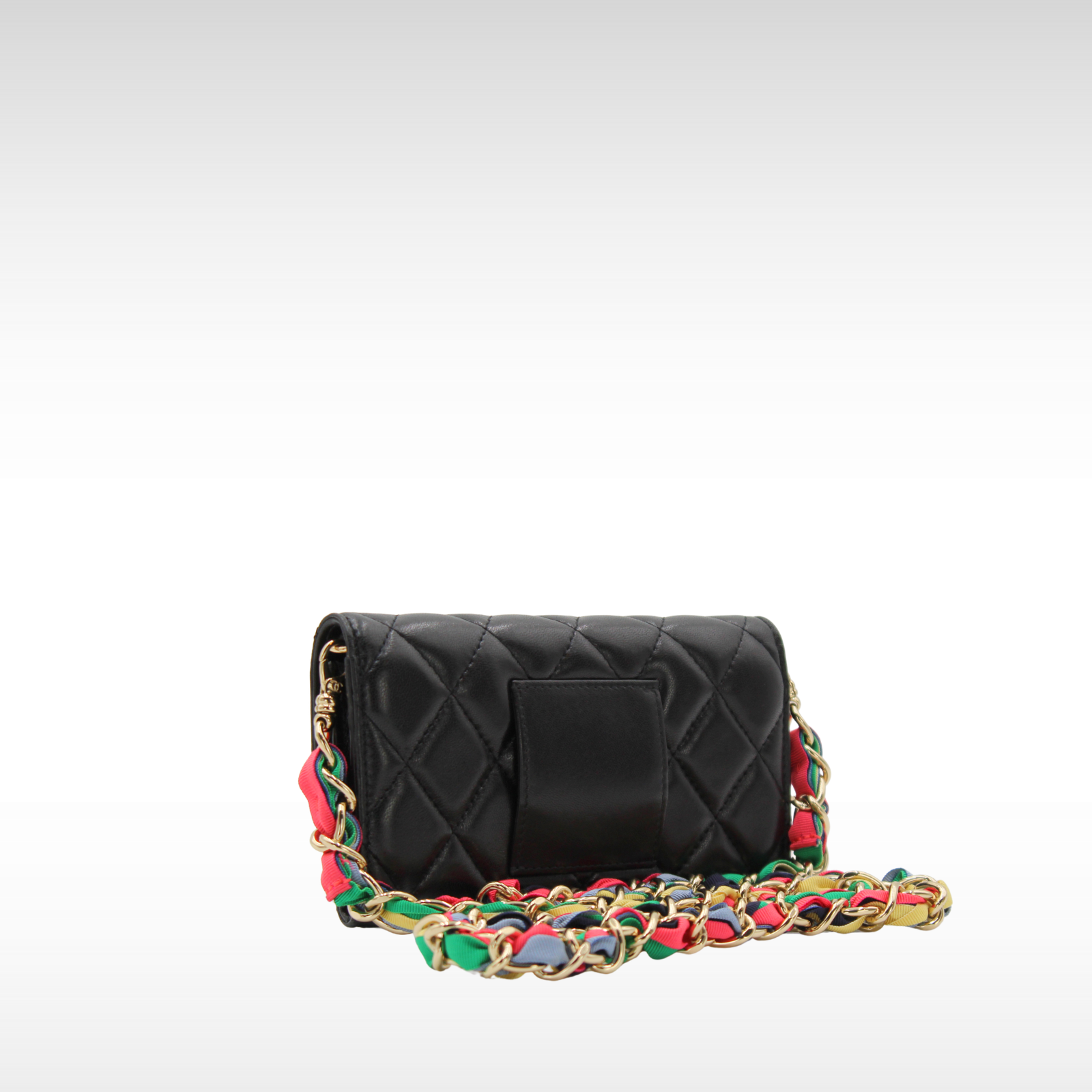 Ribbon Chain Lamb Black Wallet on Chain