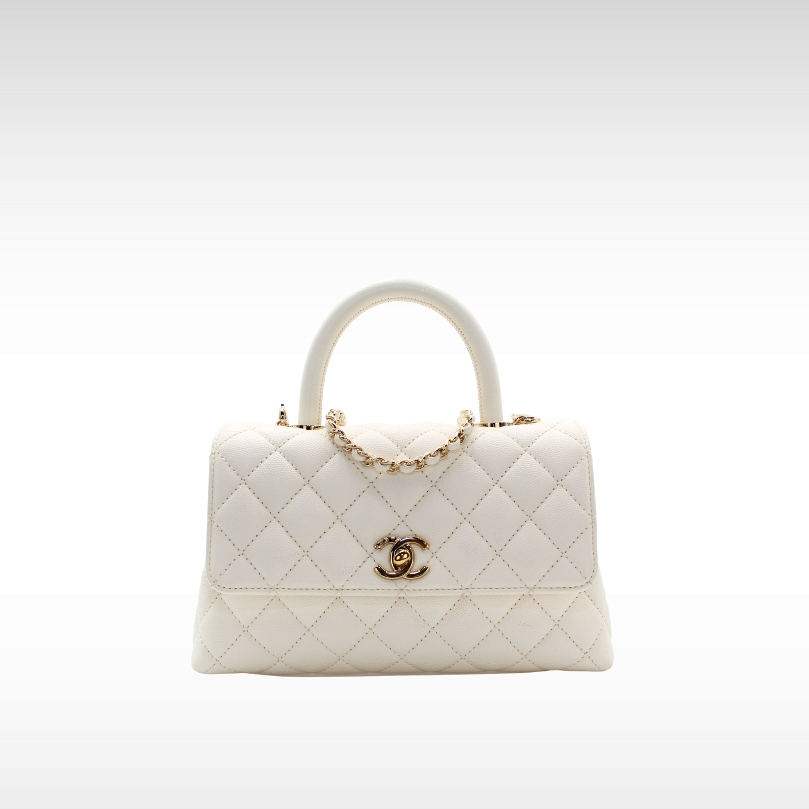 Coco Handle Small Caviar White Handbag