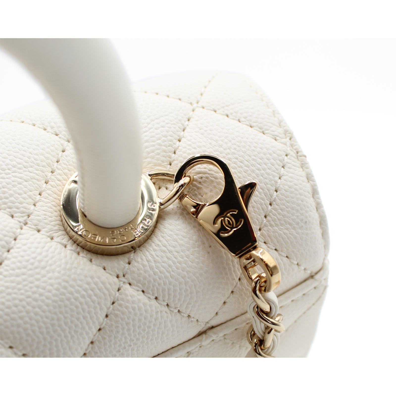 Coco Handle Small Caviar White Handbag