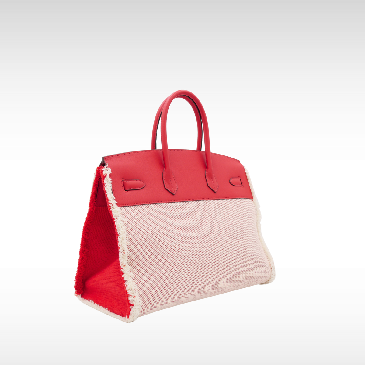 Birkin 35 Fray Fray Twill H Ecru + Framboise