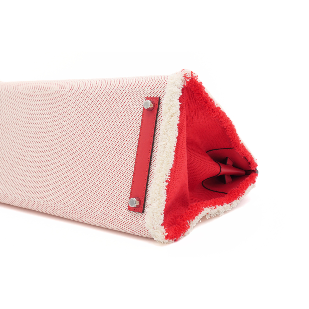 Birkin 35 Fray Fray Twill H Ecru + Framboise