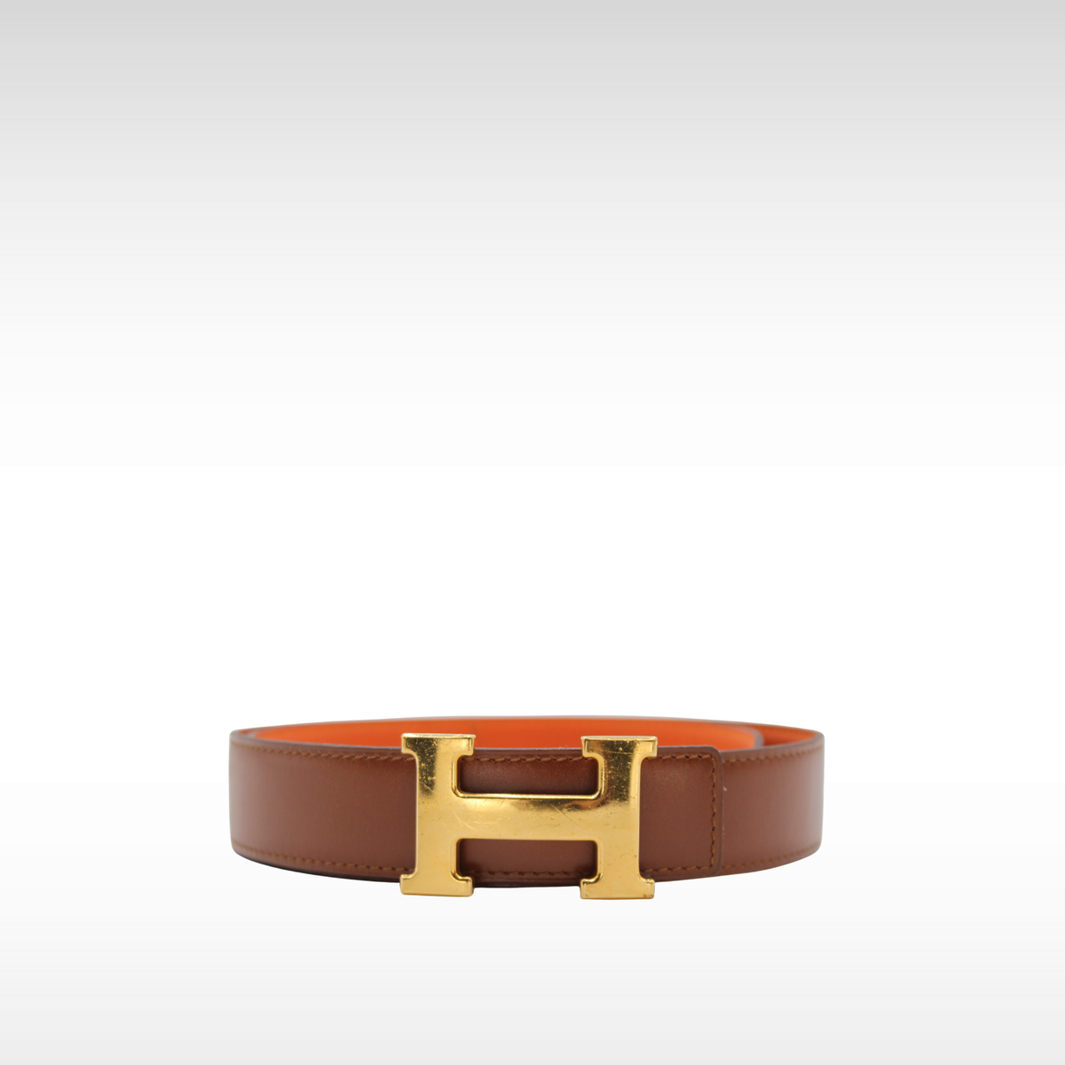 H 80 32mm Box Calf Noisette + Orange Belt