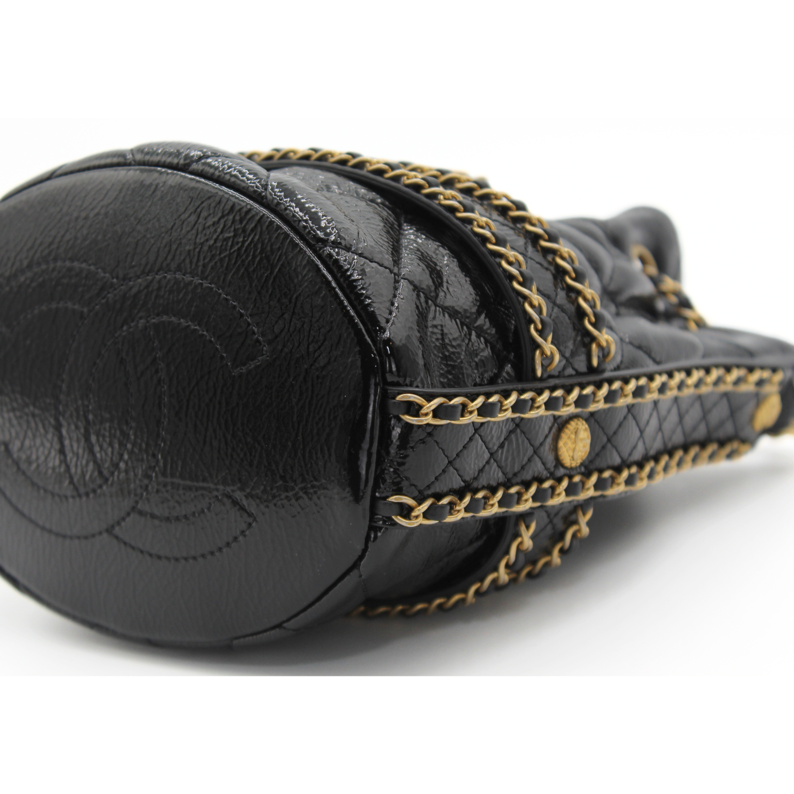 Drawstring Calf Black Shoulder Bag