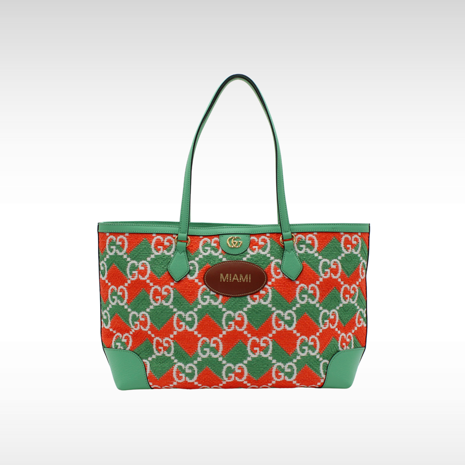 Ophidia Miami Raffia Green Tote Bag