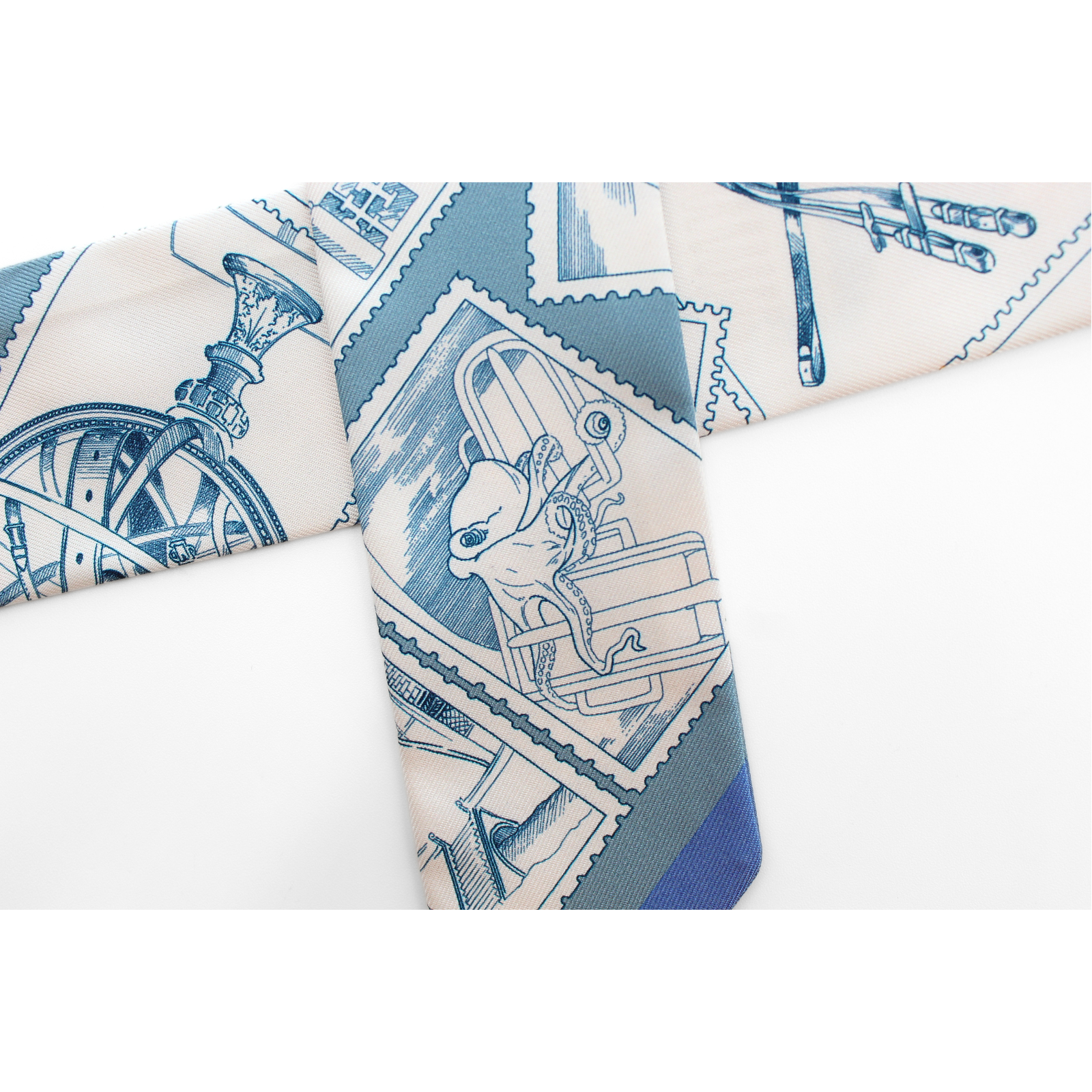 Twilly Le Philateliste Du Faubourg Silk White + Blue Scarf