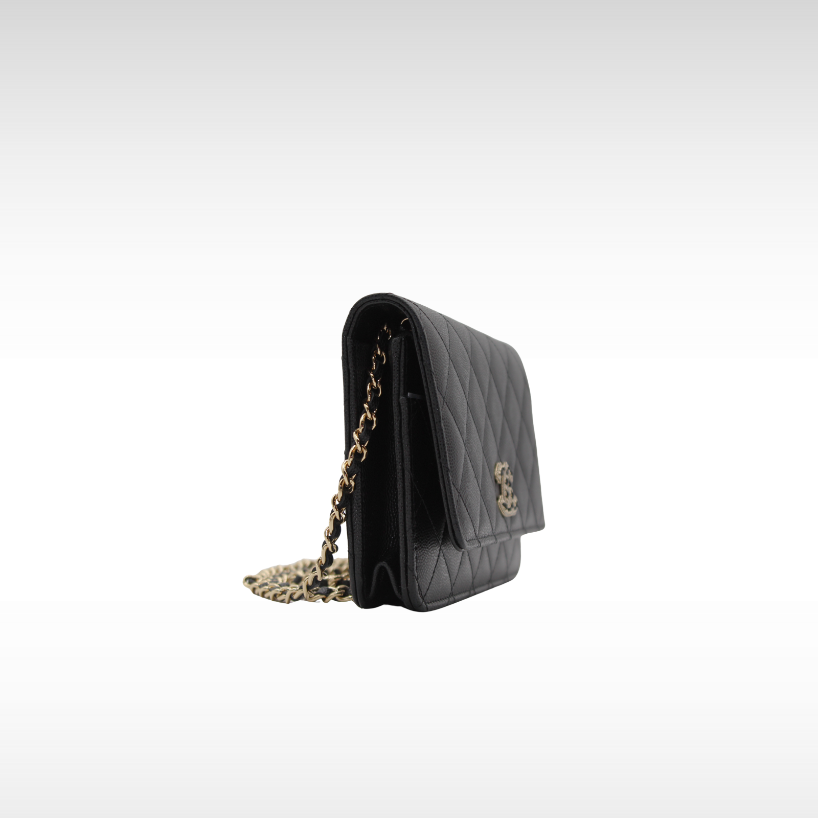 Matelasse Caviar Black Wallet on Chain