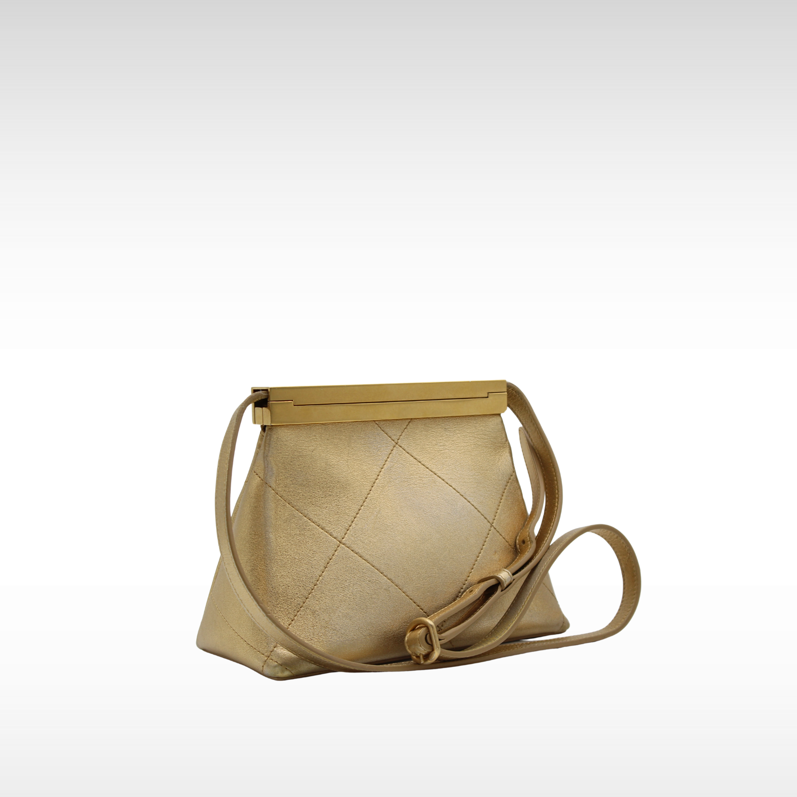 Kiss-lock Calf Gold Shoulder Bag