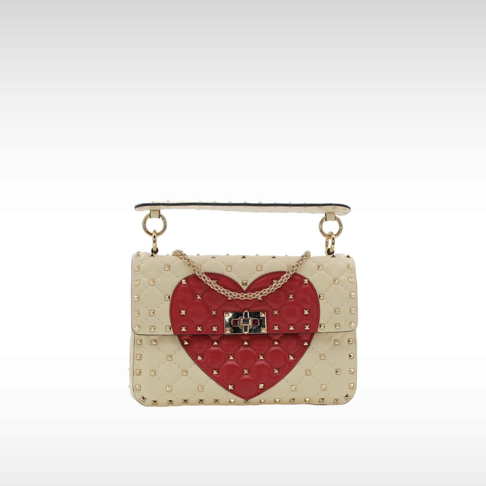Rockstud Heart Calf White Handbag