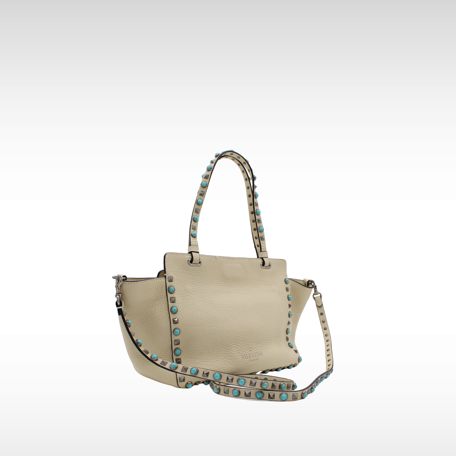Rockstud Calf White Shoulder Bag