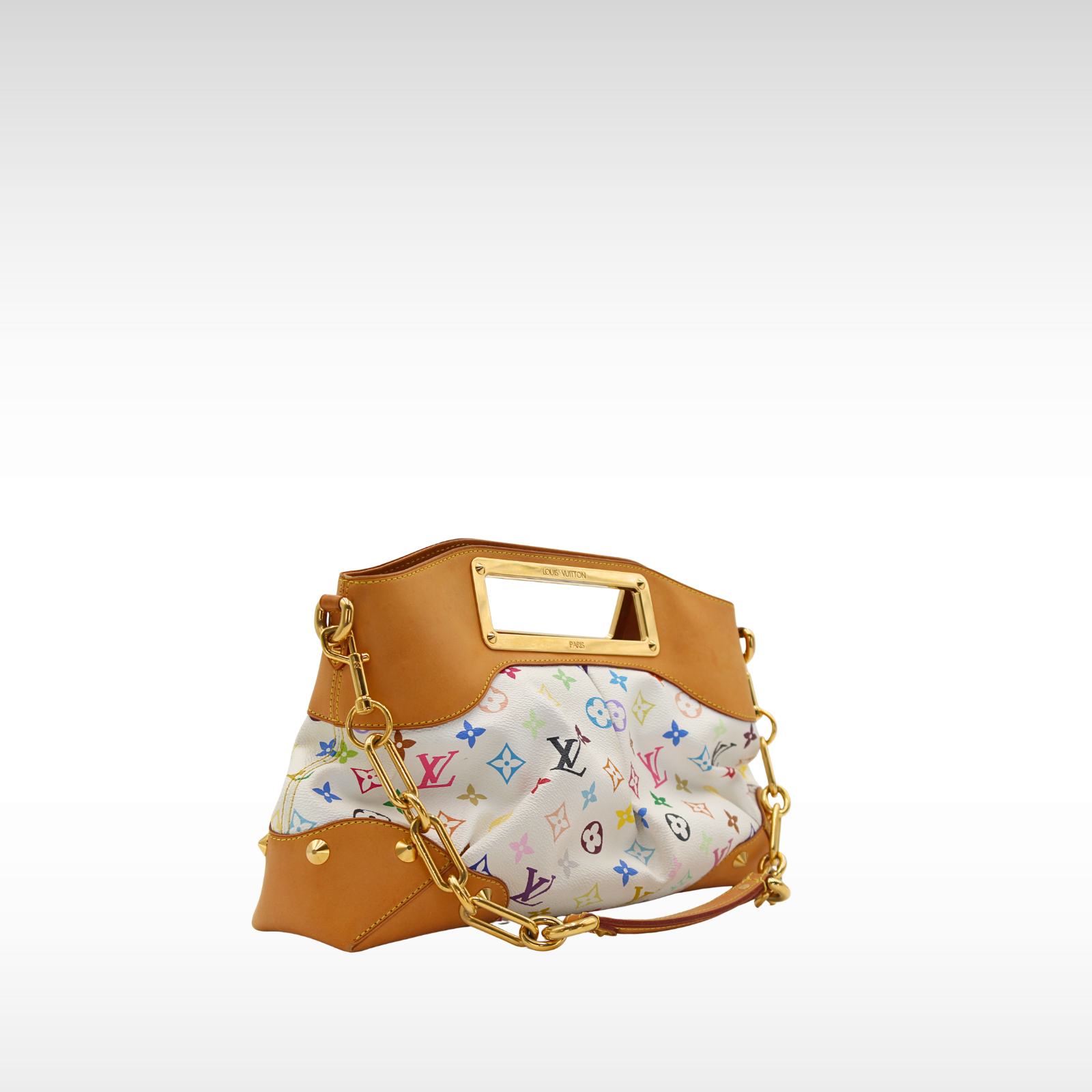 Judy MM Monogram Multicolor Coated Canvas White Handbag