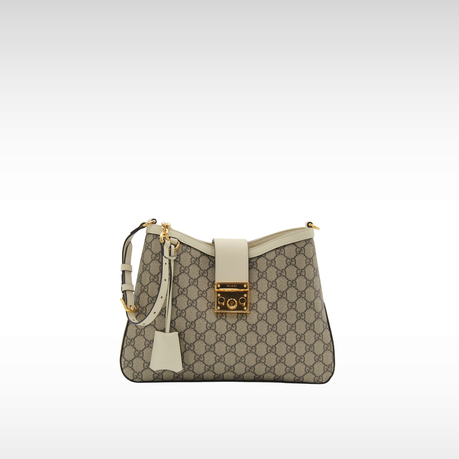 Padlock Coated Canvas Beige Shoulder Bag