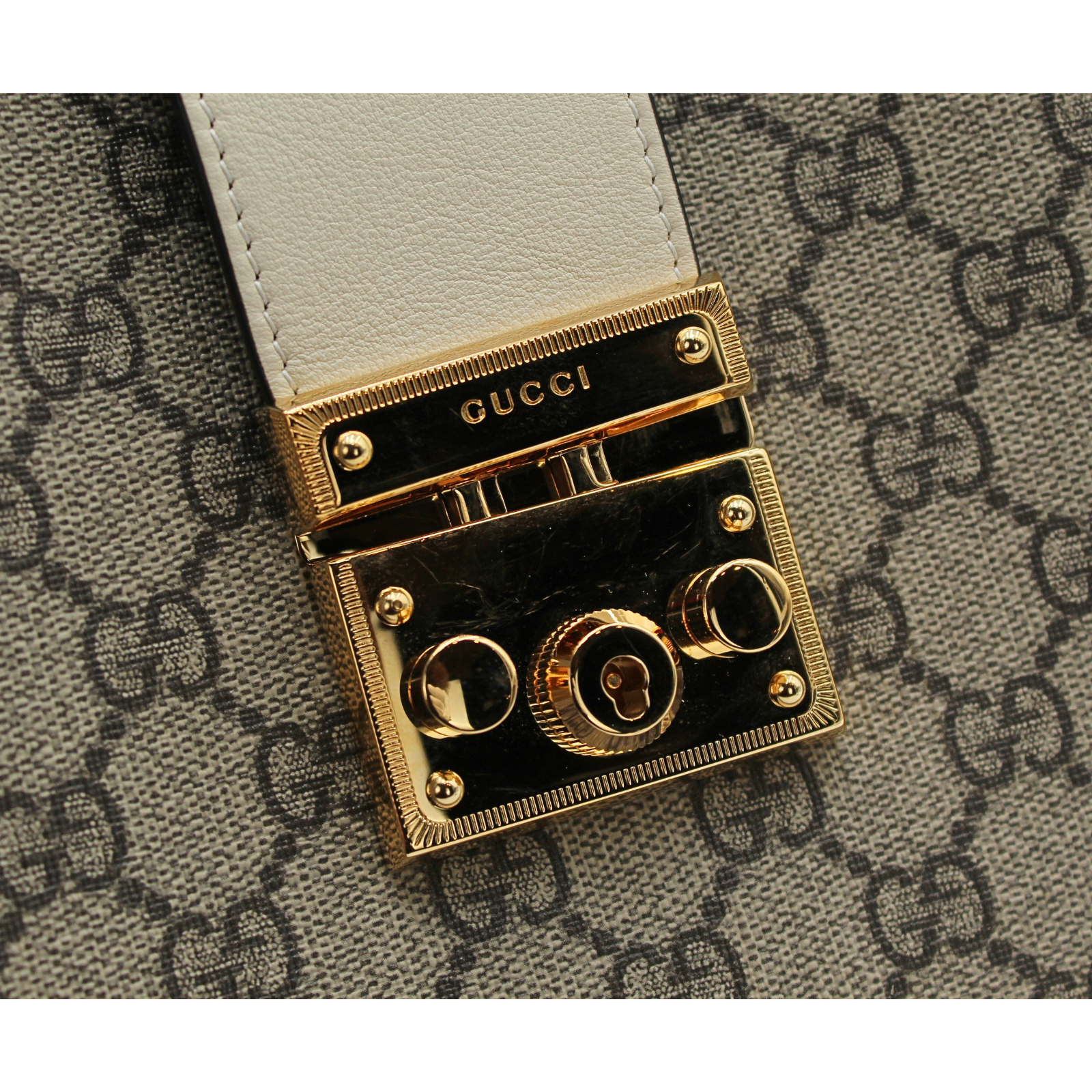 Padlock Coated Canvas Beige Shoulder Bag