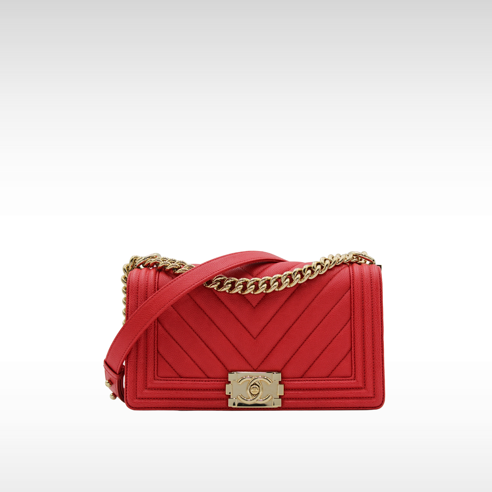 Boy Chanel Caviar Red Shoulder Bag