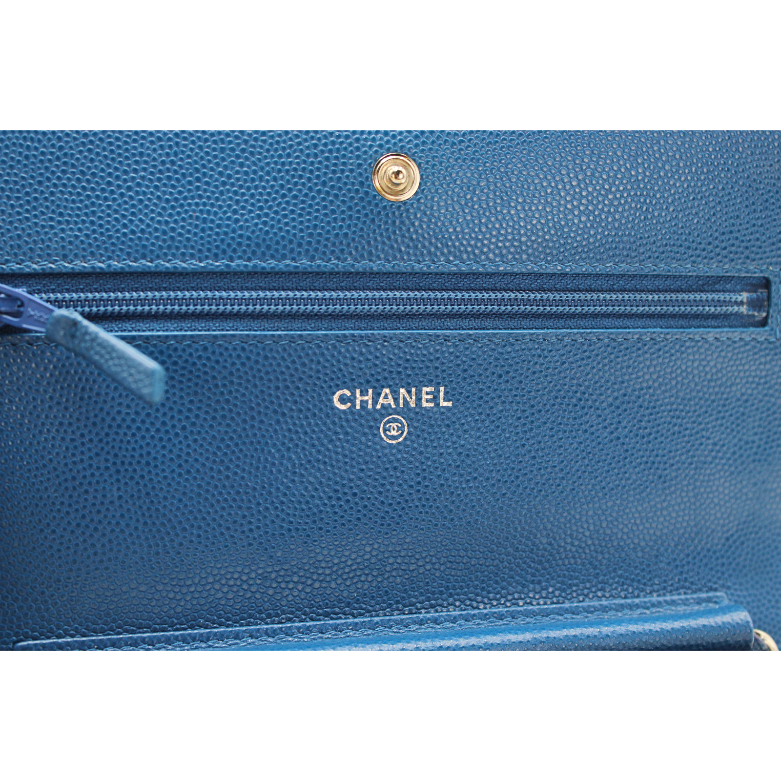 Timeless Classic Caviar Blue Wallet On Chain