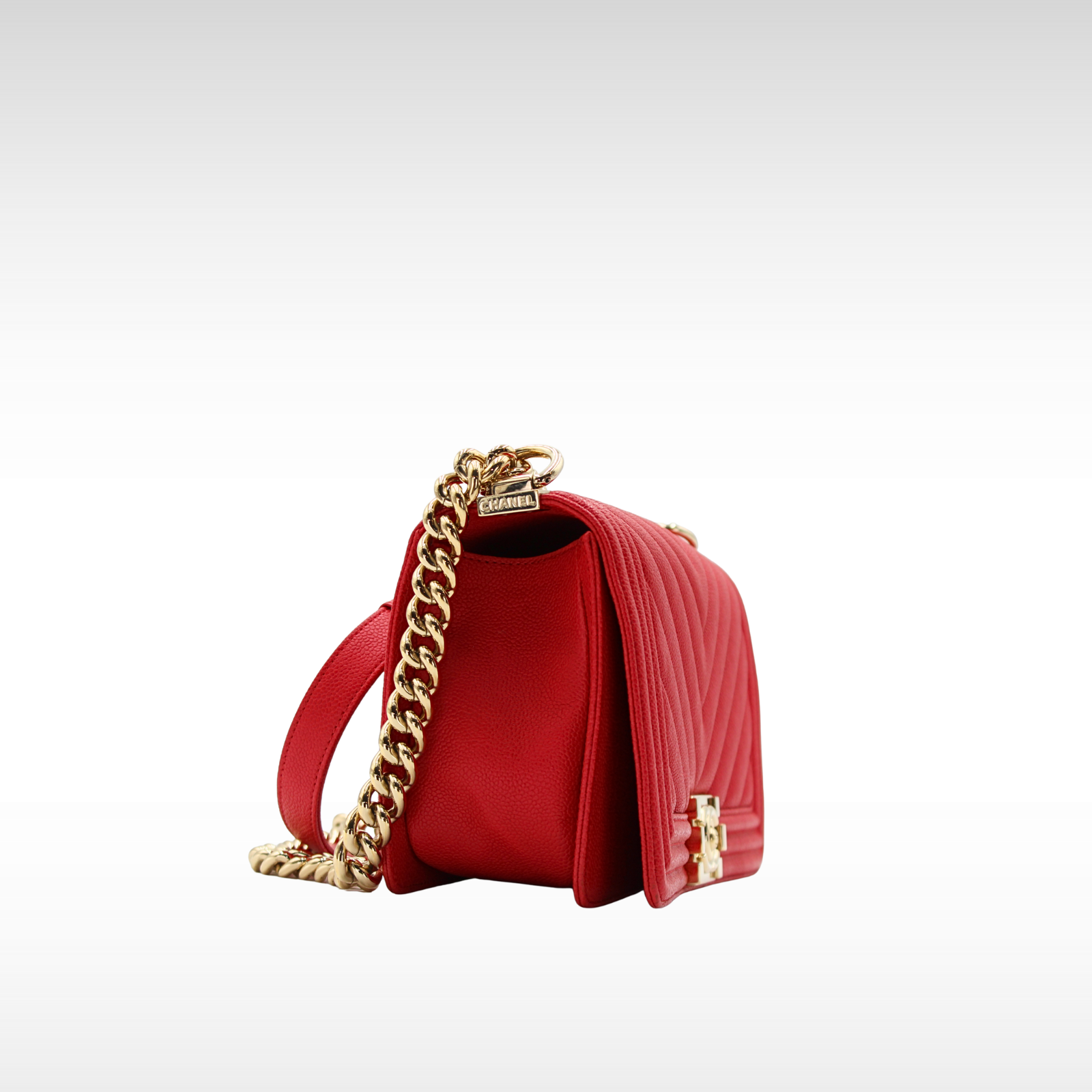 Boy Chanel Caviar Red Shoulder Bag