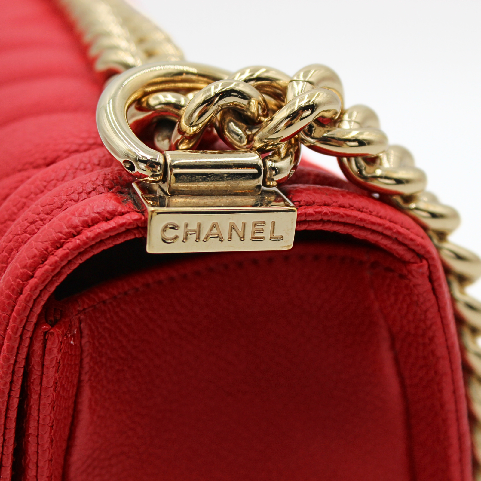 Boy Chanel Caviar Red Shoulder Bag