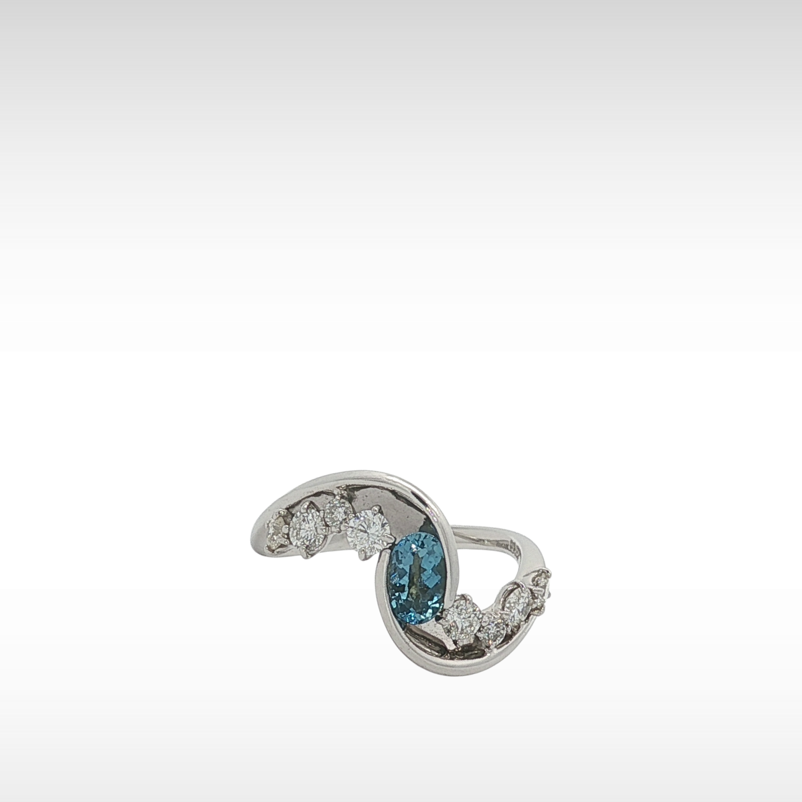 Aquamarine Diamond Ring White Gold 6.5