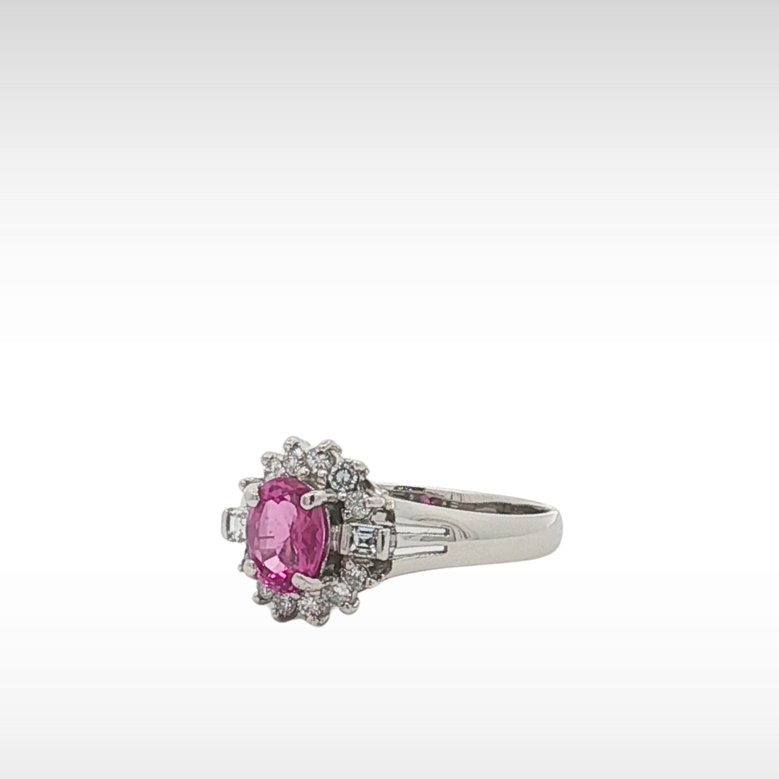 Pink Sapphire Diamond PT Ring 5.75