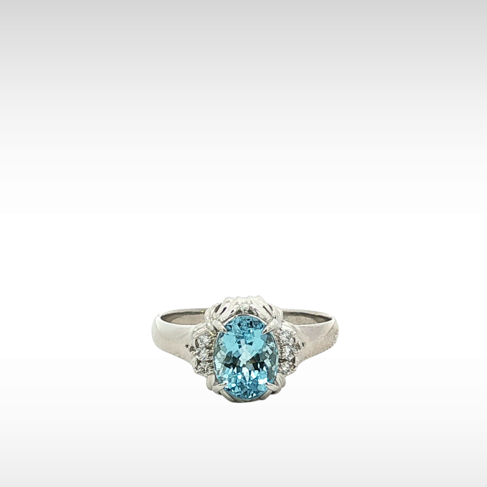 Aquamarine Diamond Platinum Ring 7.25