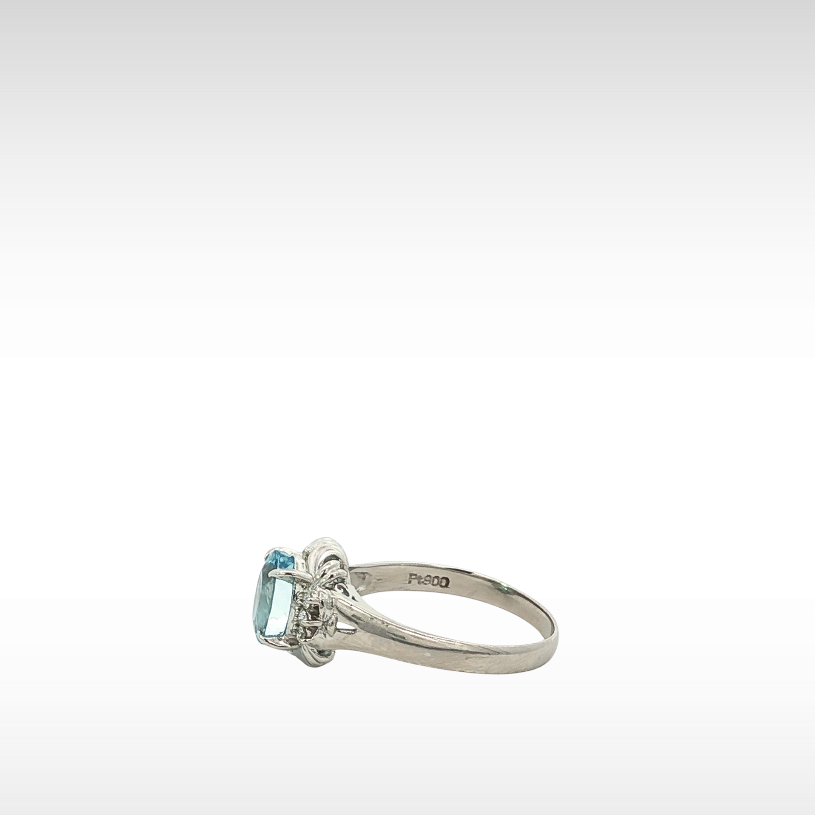 Aquamarine Diamond Platinum Ring 7.25