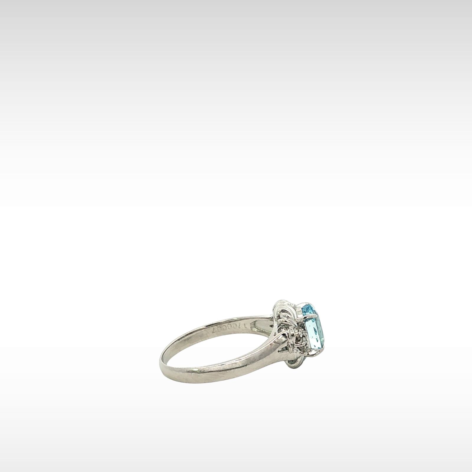 Aquamarine Diamond Platinum Ring 7.25