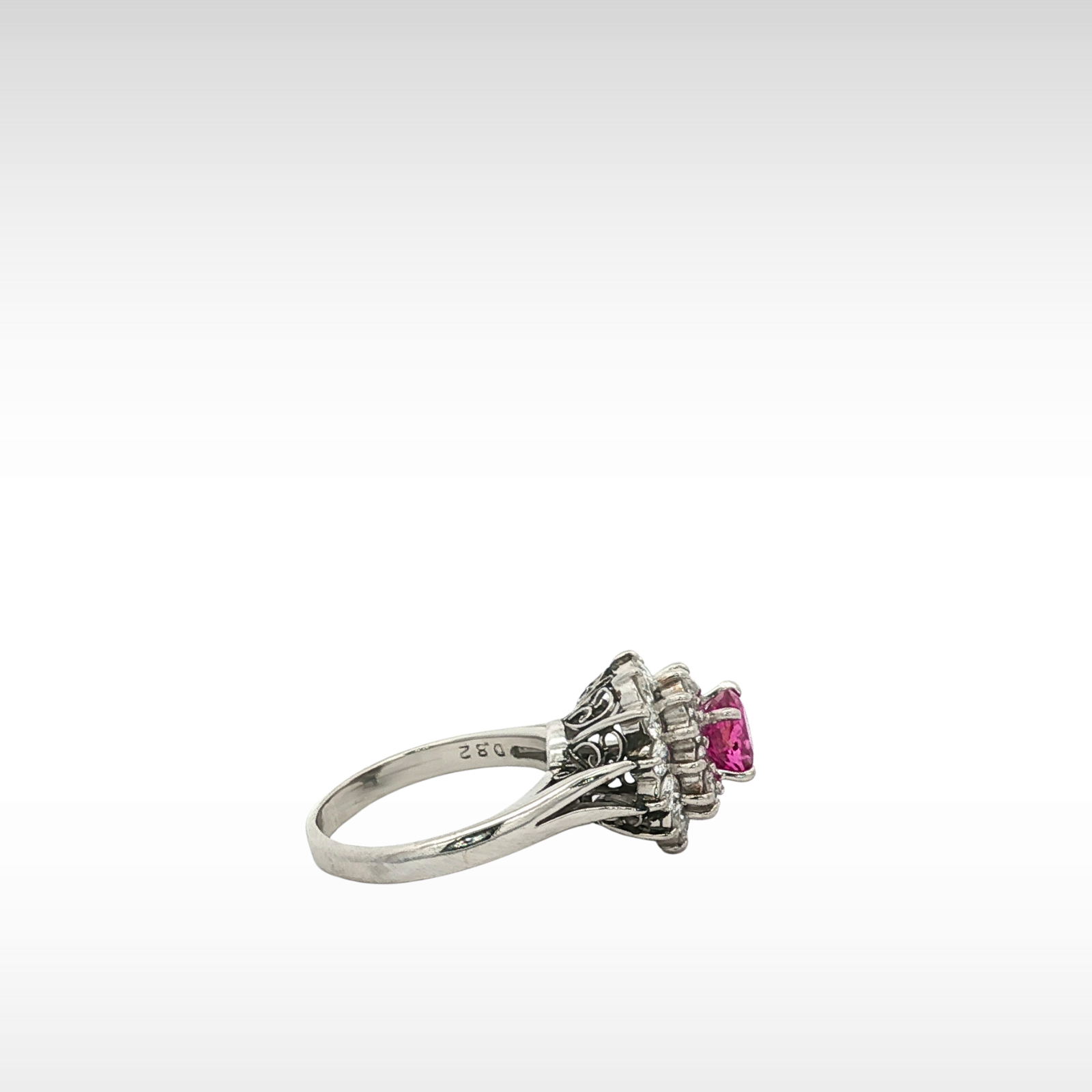 Pink Sapphire Diamond Ring  Platinum 5.5