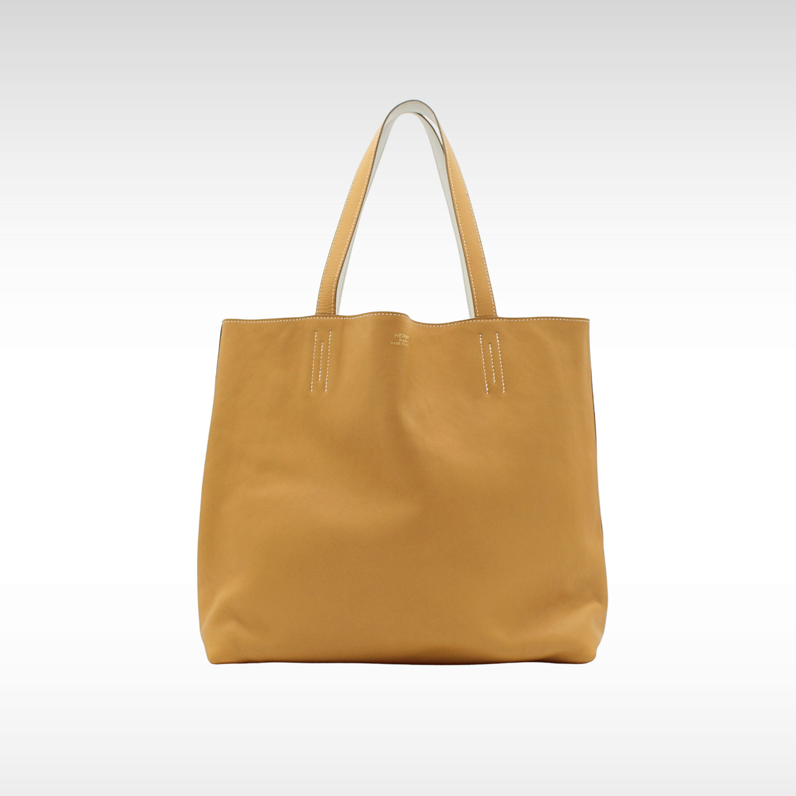 Double Sens 45 Taurillon Clemence White+Natural Sable Tote Bag