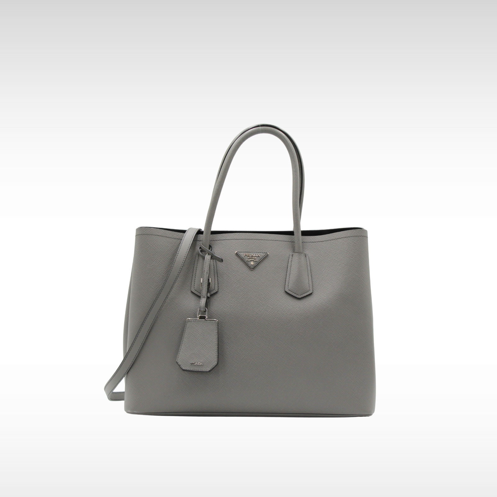 Double Saffiano Calf Gray Handbag