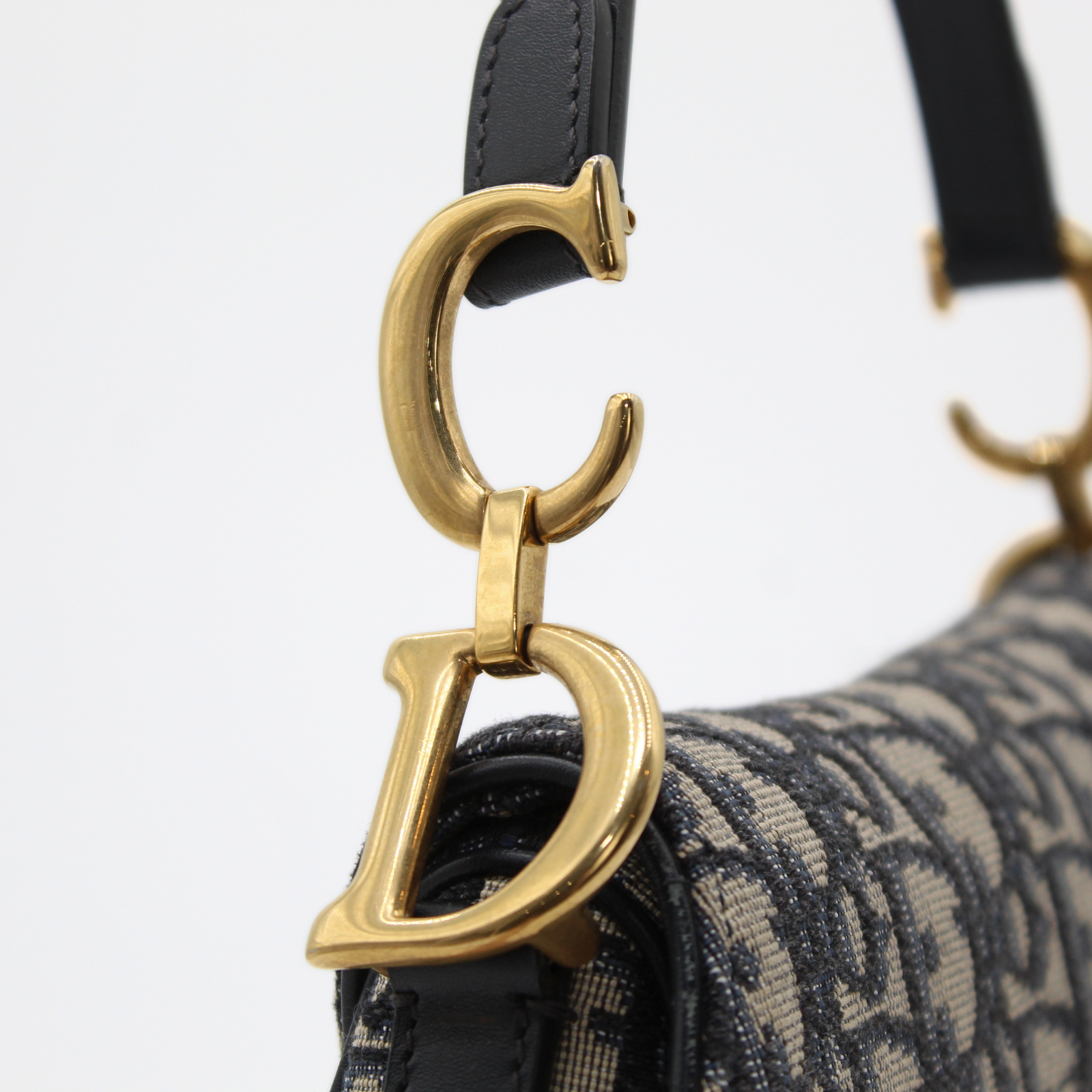 Saddle Bag Mini Oblique Canvas Navy Handbag