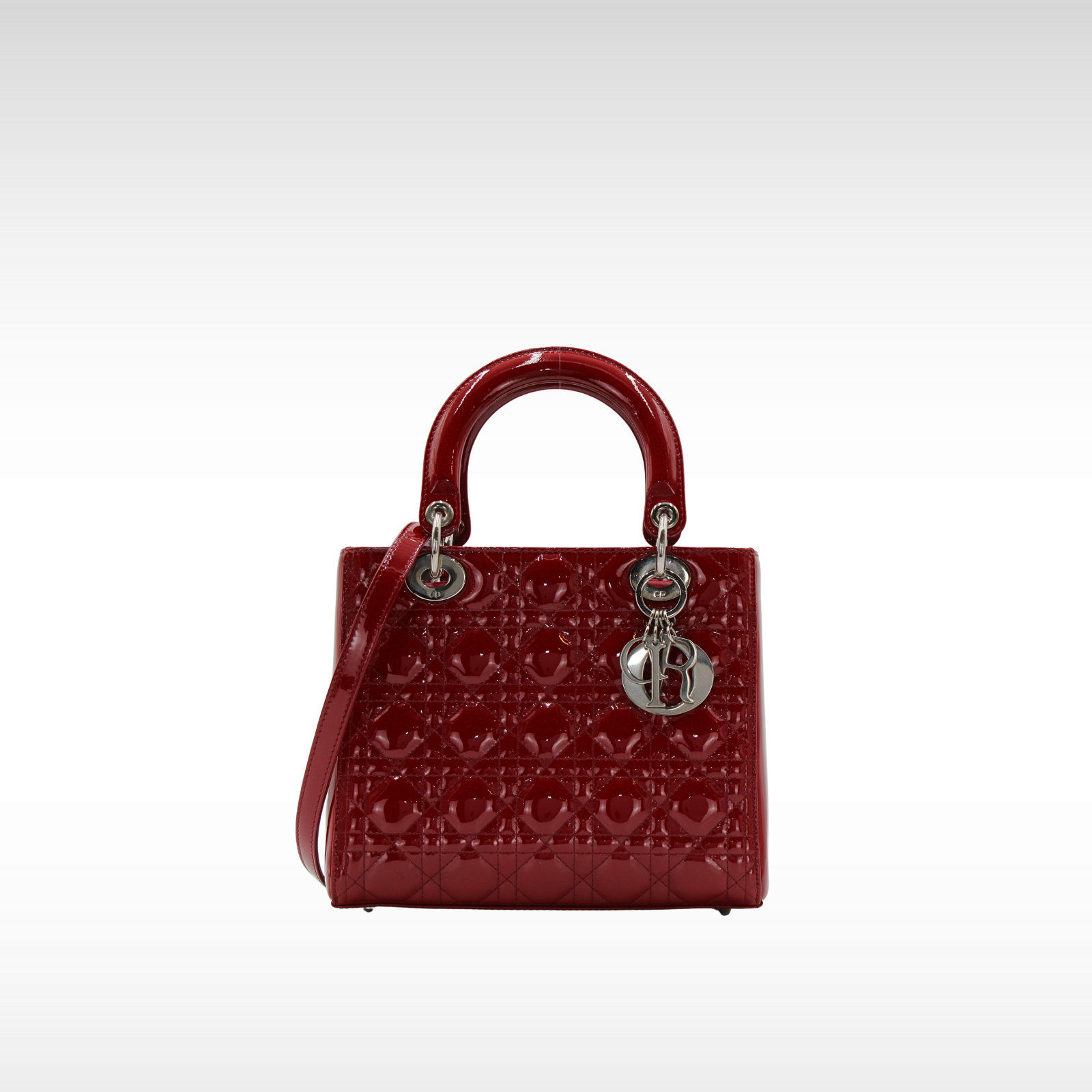 Lady Dior Medium Enamel Red Handbag