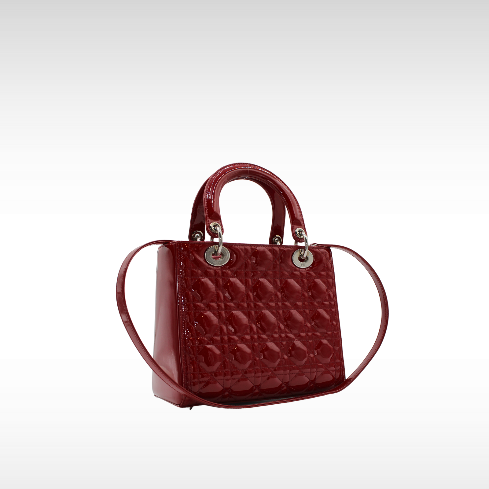 Lady Dior Medium Enamel Red Handbag