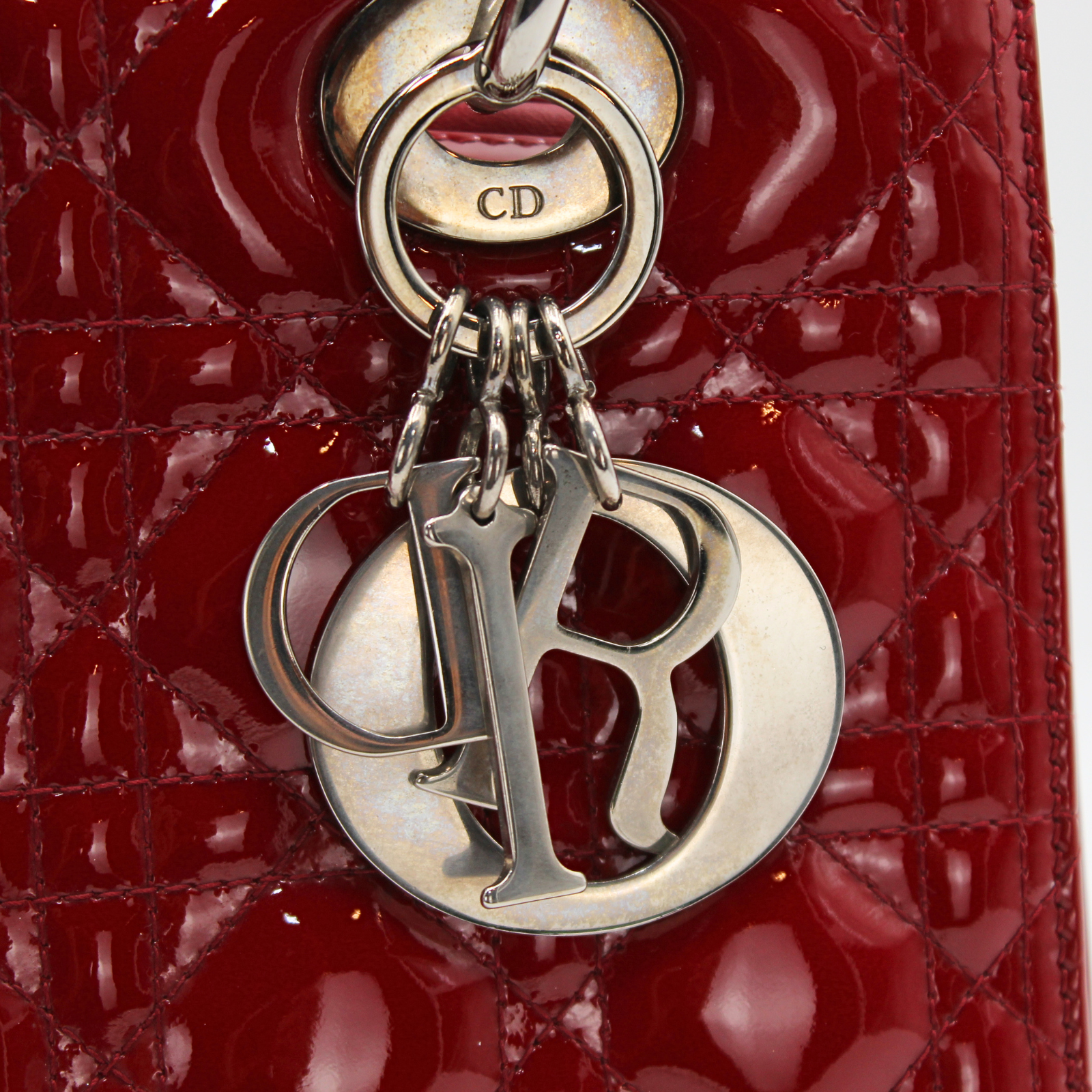 Lady Dior Medium Enamel Red Handbag