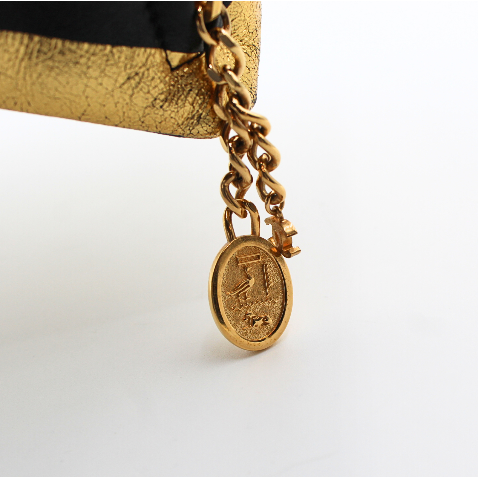 Pyramid Lamb Gold + Black Handbag